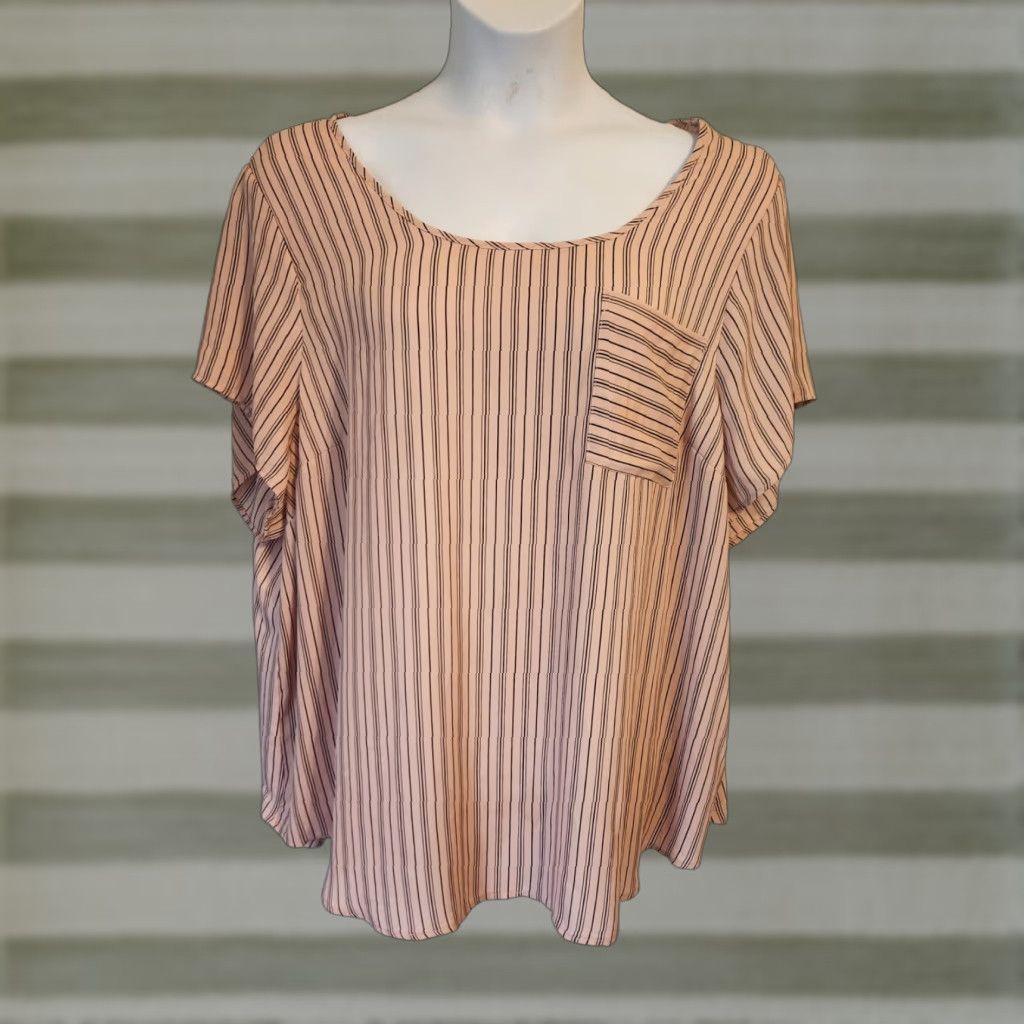 Torrid Torrid Blouse Shirt 4X Pink Black Stripe Pockets Short Sleeve Scoop Neck Casual Womens Plus Size Size XXL / US 16-18 / IT 52-54 - 1 Thumbnail