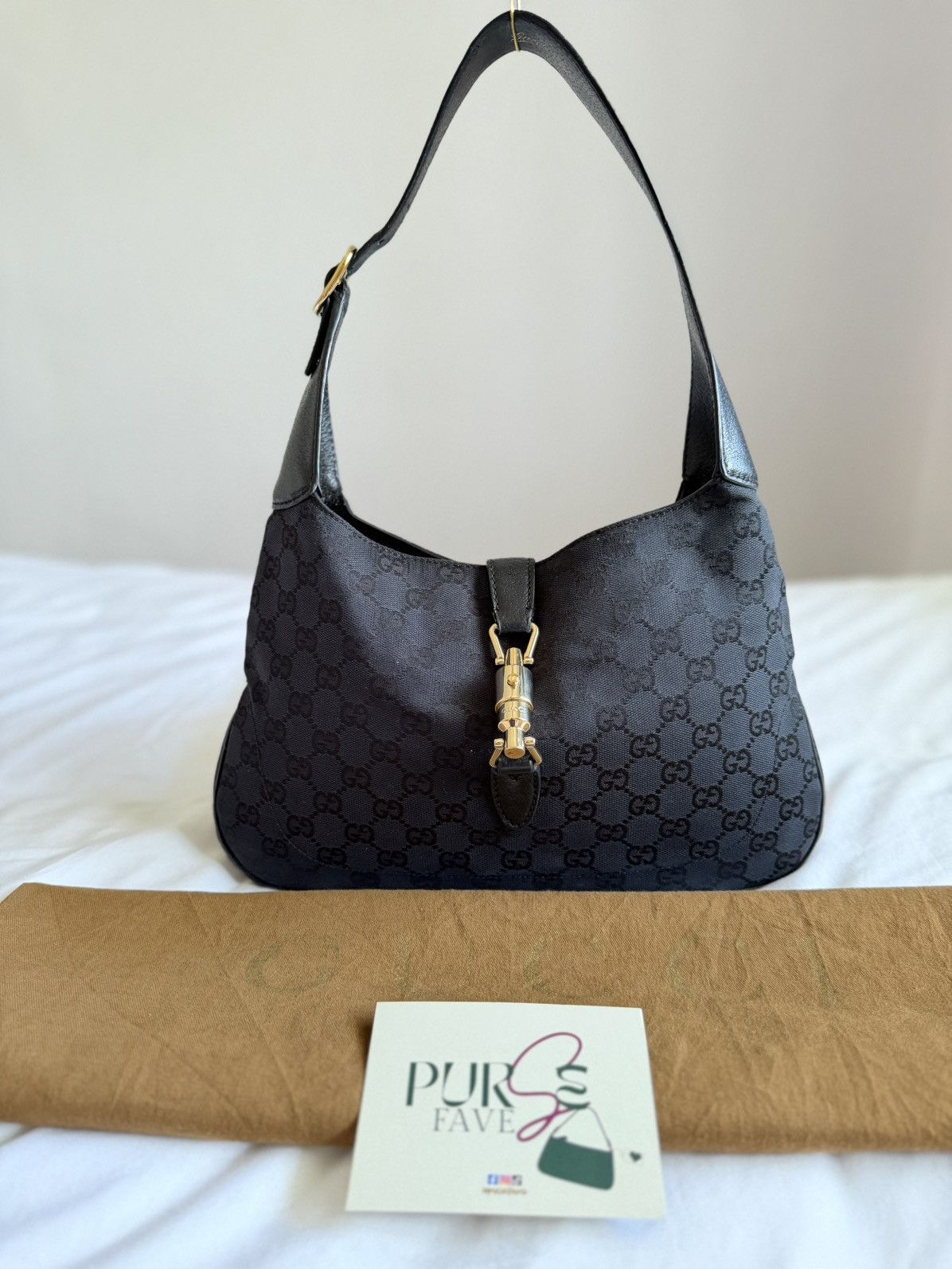 Authentic Gucci Jackie 1961 Medium Black GG Canvas Hobo Bag, Women's
