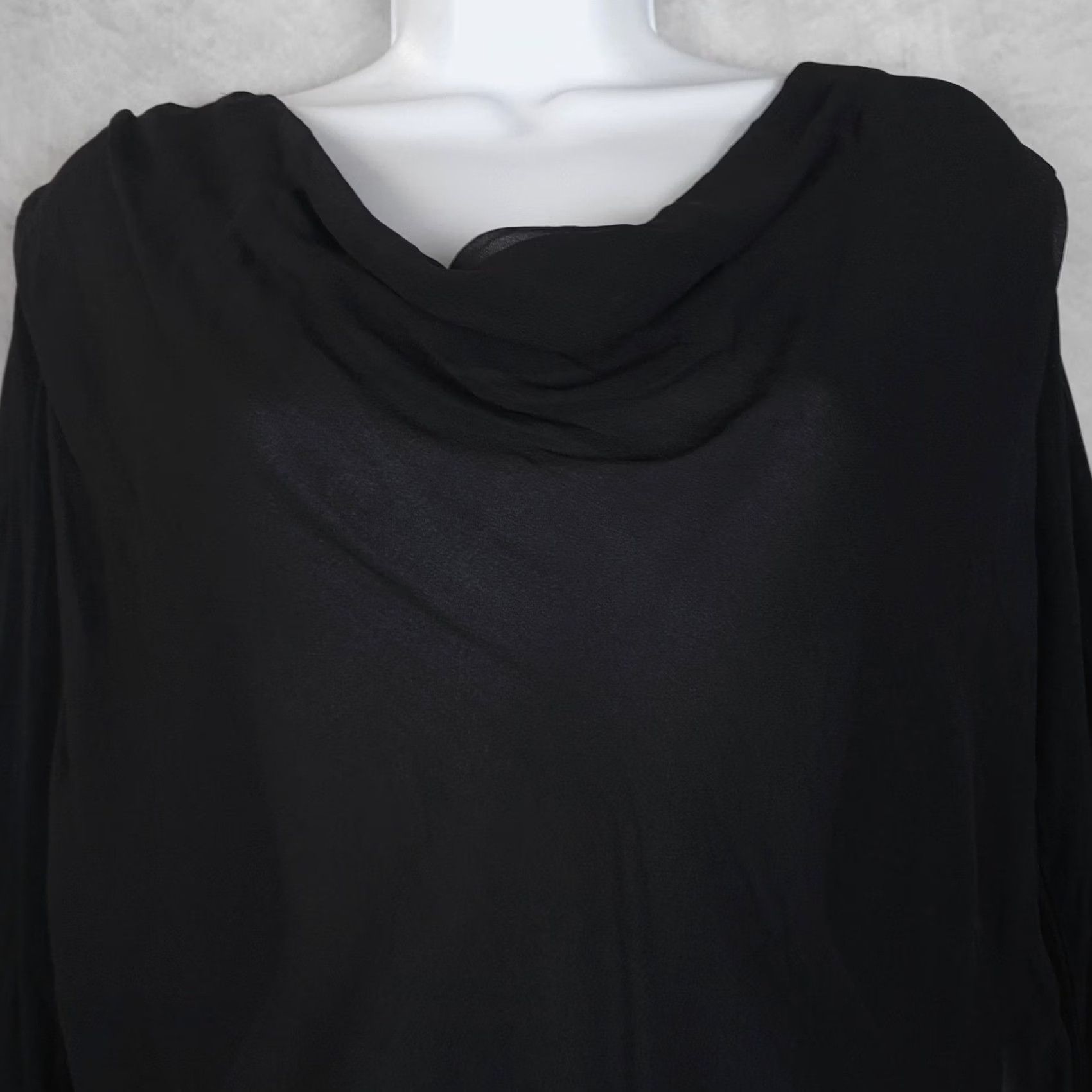Vintage RENE LEZARD Tunic Women 42 Black Sheer Cowl Neck Lyocell Silk Flowy Tunic Size M / US 6-8 / IT 42-44 - 6 Thumbnail