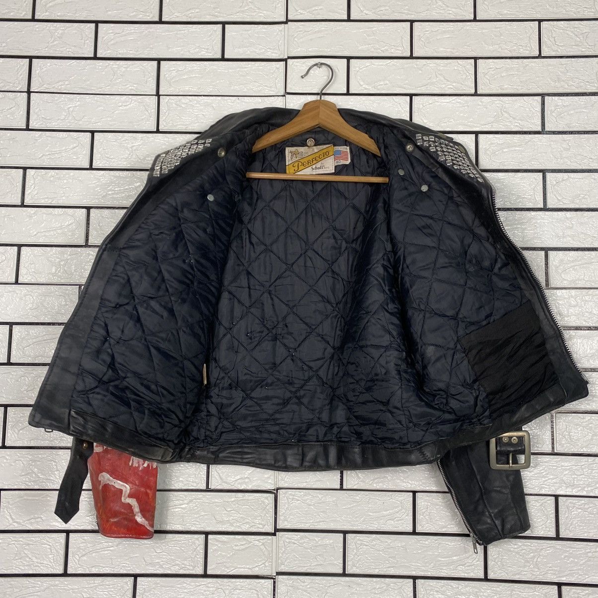 Schott 🔥VINTAGE LEATHER JACKET SCHOTT PERFECTO DOUBLE COLLAR PUNK Size US M / EU 48-50 / 2 - 20 Thumbnail