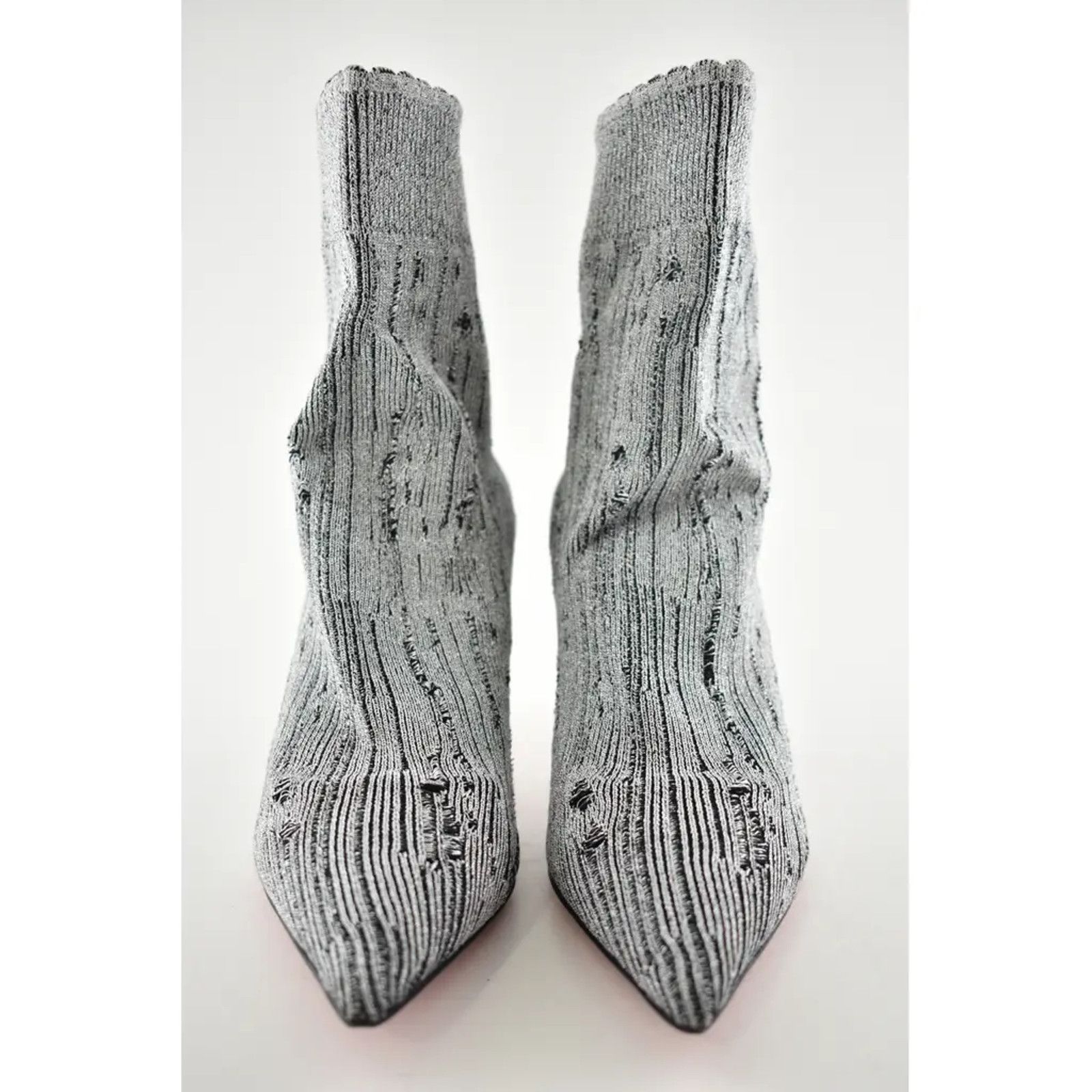 Christian Louboutin Christian Louboutin Sandrine 80 Silver Stretch Sock Kitten Size US 5 / IT 35 - 4 Thumbnail