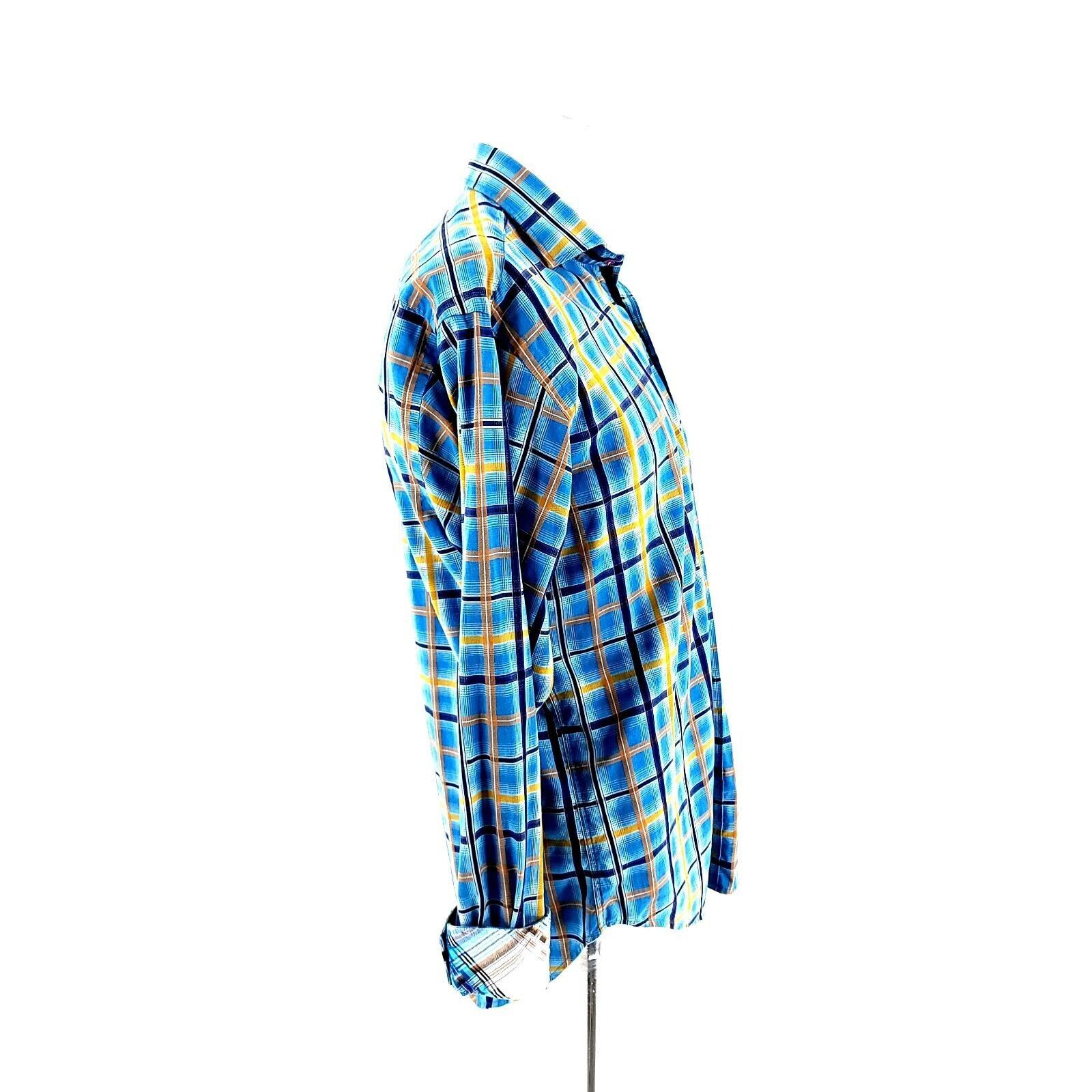 Designer Thomas Dean Small Blue Yellow Windowpane Flip Cuff Button Fr Size US S / EU 44-46 / 1 - 6 Thumbnail