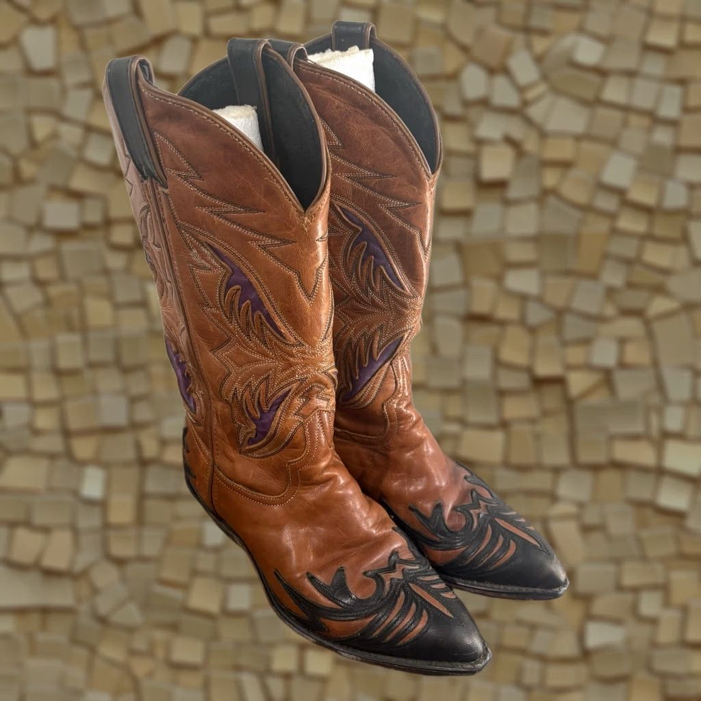 Vintage VINTAGE Code West Boots Womens 6M Cognac Purple Leather Cowboy Wingtip Size US 6 / IT 36 - 1 Thumbnail