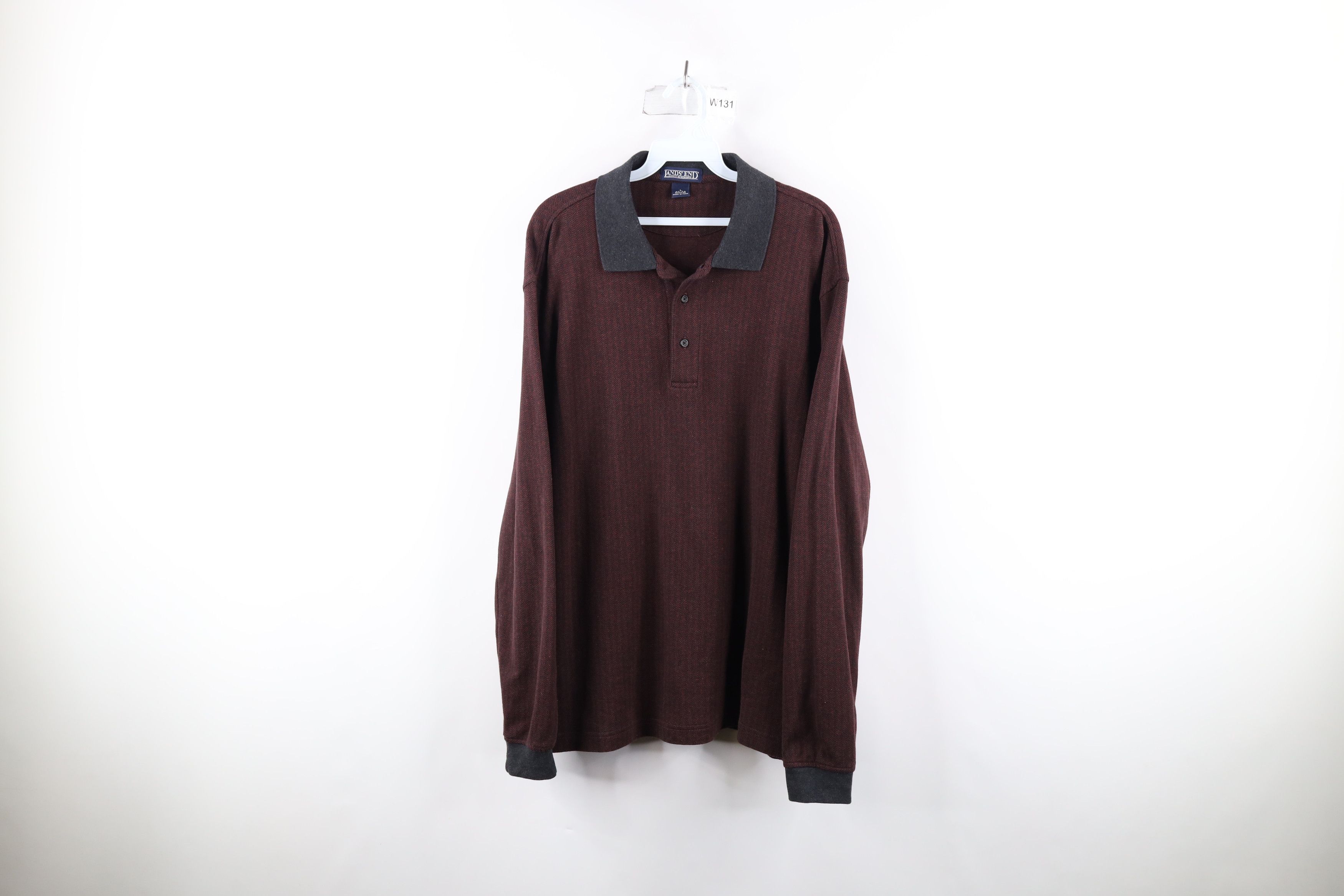 Lands' End × Vintage Vintage 90s Lands End Herringbone Long Sleeve Rugby Shirt Size US L / EU 52-54 / 3 - 1 Thumbnail