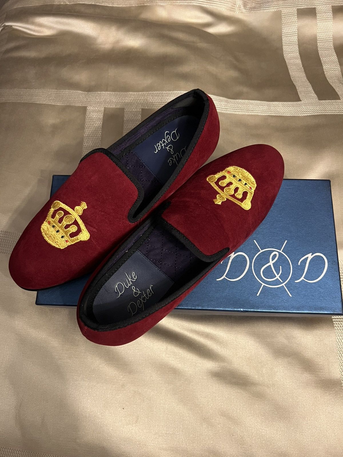 DUKE + DEXTER Handmade Duke and Dexter Burgundy/Red Velvet Loafers Crown Size US 7 / EU 40 - 8 Thumbnail