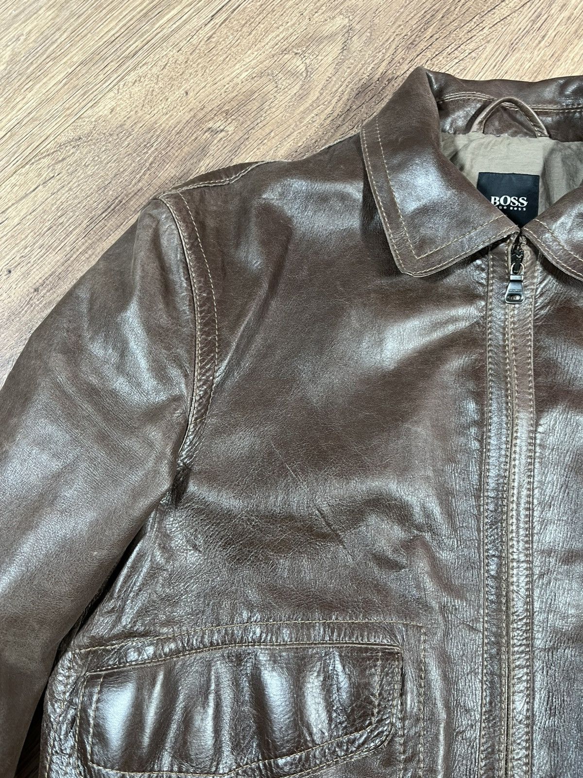 Hugo Boss Hugo Boss Nappa Brown Leather Bomber Rare Size US M / EU 48-50 / 2 - 6 Thumbnail