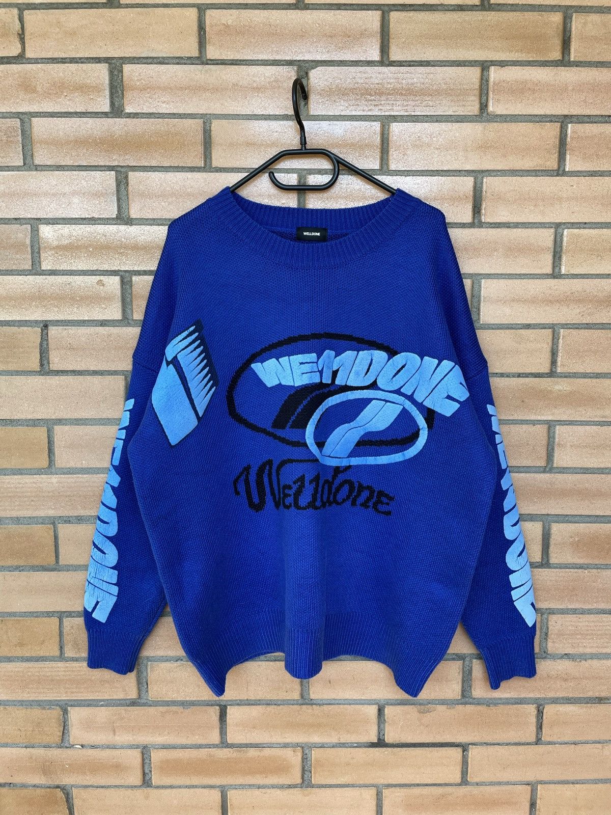 image of Vintage x We11Done Sweater Baggy Japanese Heavy Cotton Knitwear in Blue, Men's (Size Medium)