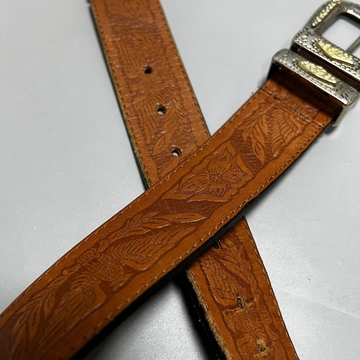 Vintage Vintage leather belt with buckle Size ONE SIZE - 17 Thumbnail