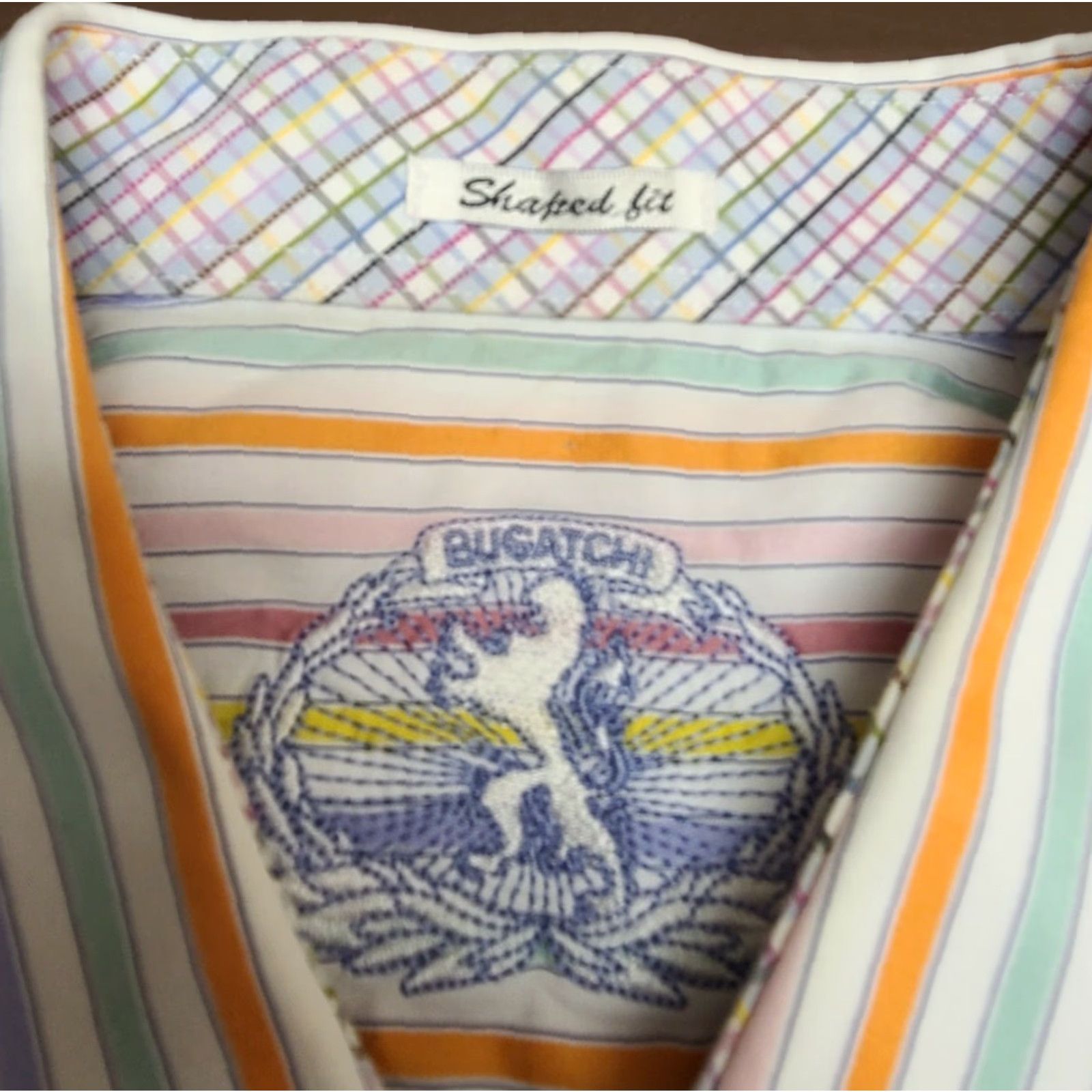 BUGATCHI Bugatchi Dress Shirt Shaped Fit Striped Flip Cuff Button Up Mens Size XL Multicolor Cotton Logo Designers Mens XL Shirt Size 46R - 3 Thumbnail