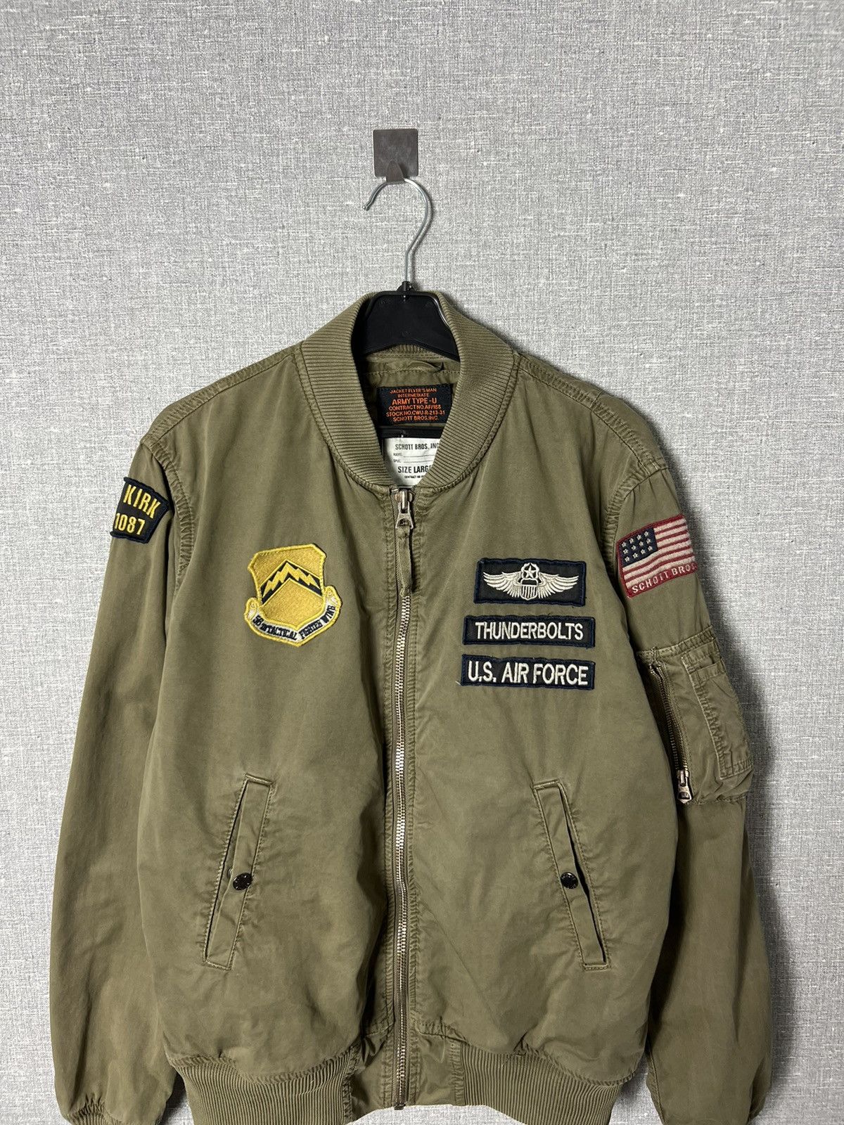 Schott ARMY TYPE-U MA-1ジャケット Bomber Ma -1 washed green type Suka in recycled nylon