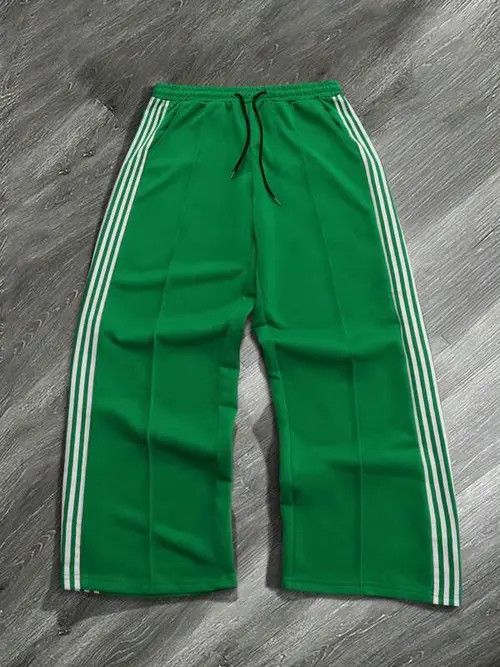 Japanese Brand Yoshimi x Kawa Green Stripe loose fit sweatpants baggy Size US 34 / EU 50 - 4 Thumbnail