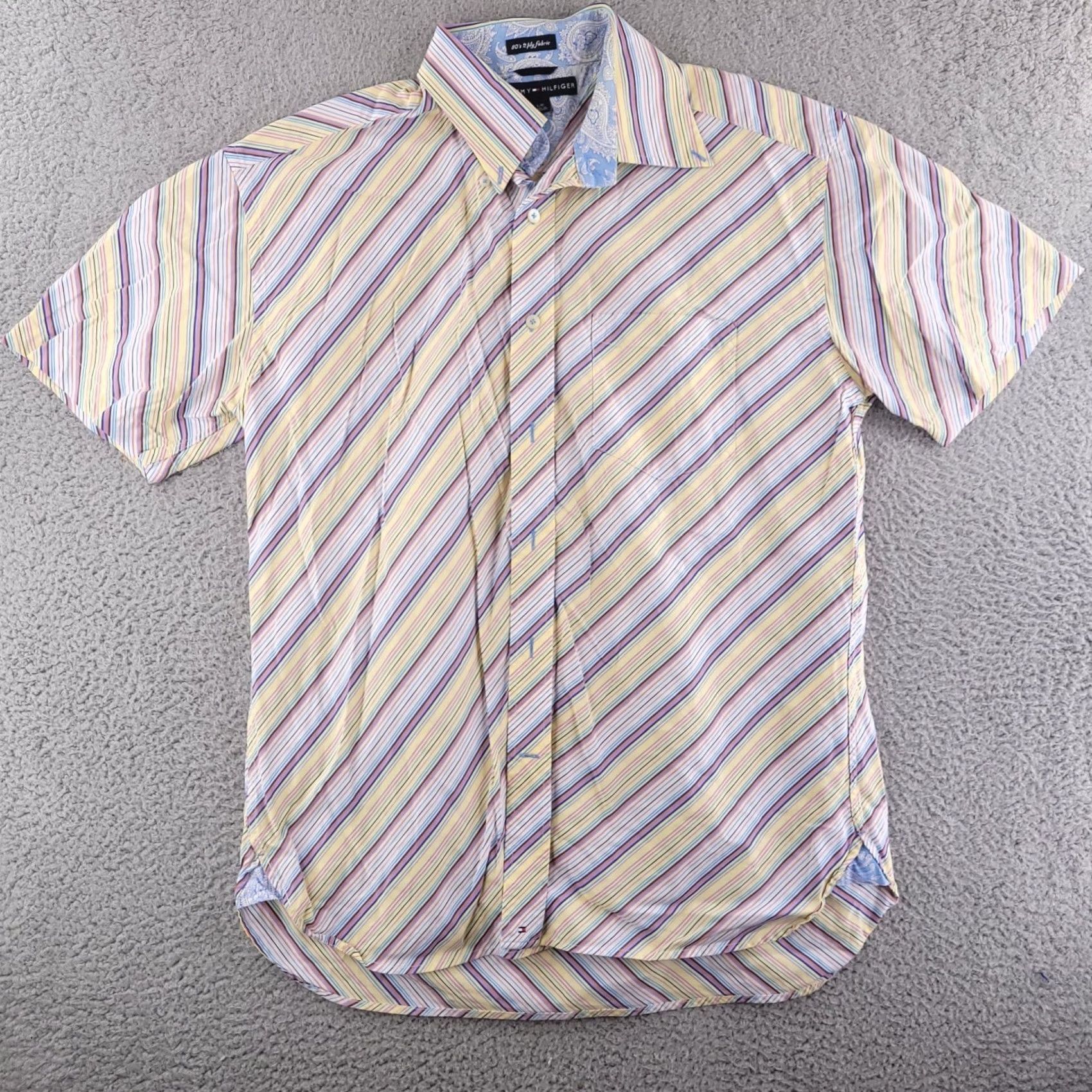 Tommy Hilfiger Tommy Hilfiger Shirt Mens Large Striped Club Shirt 80s Yellow Button-Up Short Sleeve Size US L / EU 52-54 / 3 - 2 Thumbnail