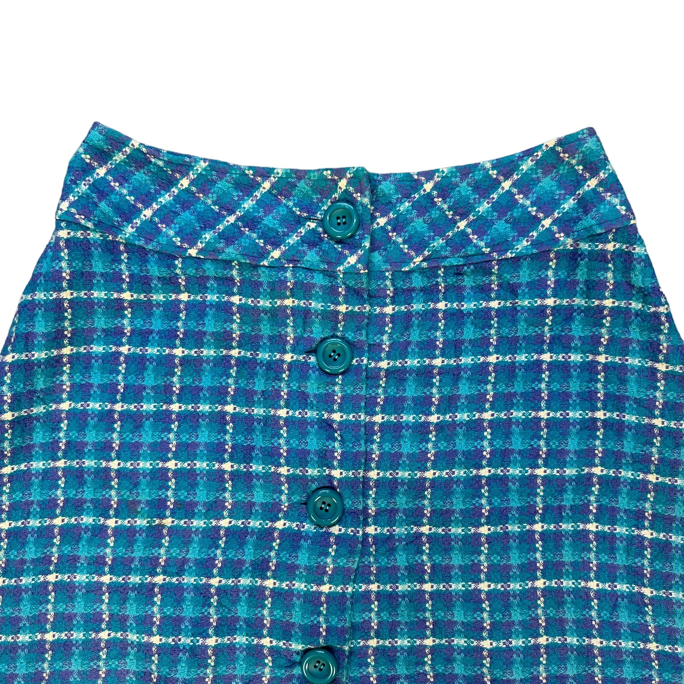 Japanese Brand ALGONQUINS Blue Tweed Tartan Mini Skirts #A33-0753 Size 25" / US 0 / IT 36 - 2 Thumbnail
