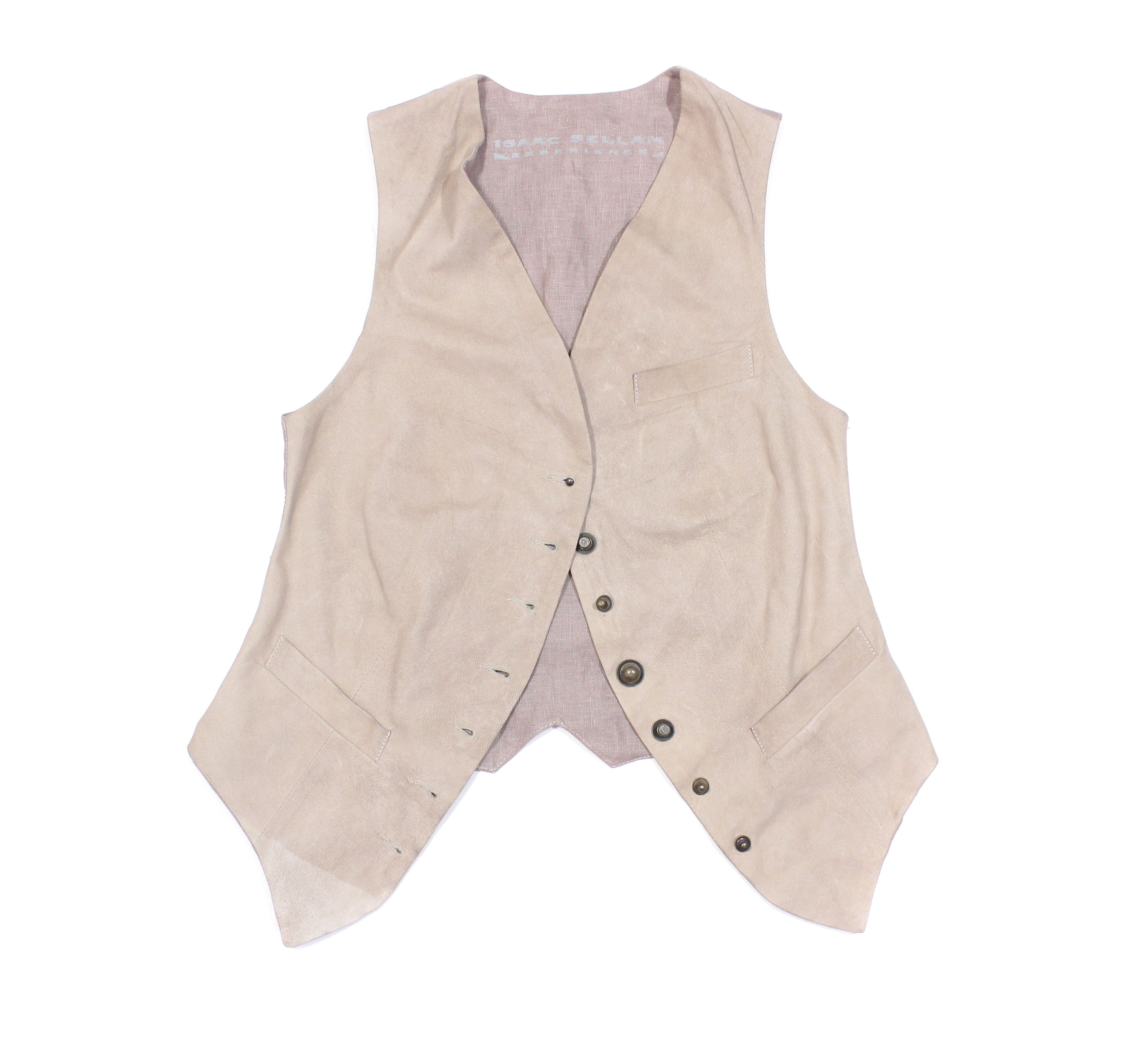 image of Isaac Sellam Experience Deerskin Leather Cowboy Vest in Beige, Women's (Size XS)