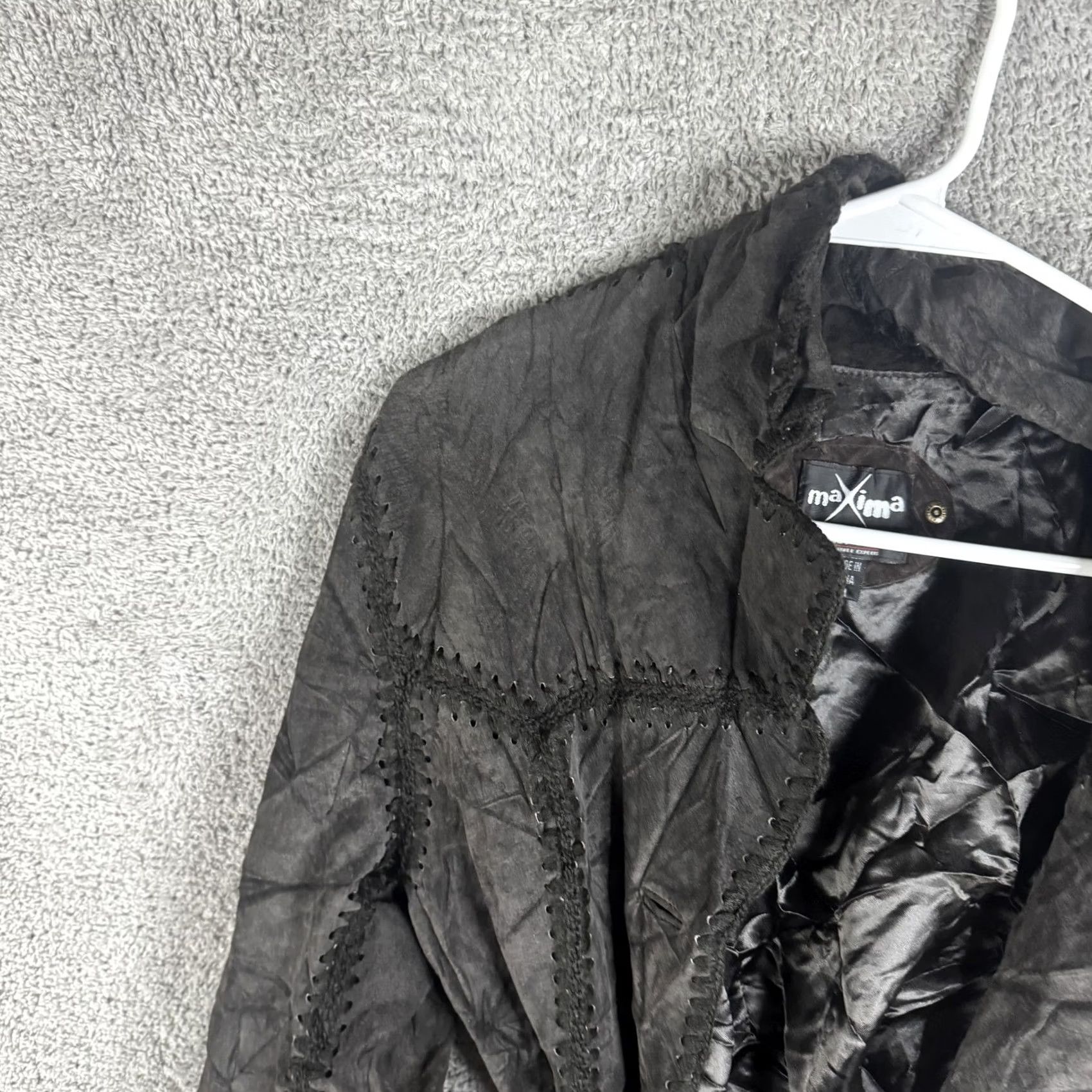 Vintage Maxima Leather Jacket Womens M Black Belted Tie Waist Lined Short Sleeve Collar Pockets Casual Vintage No Size M / US 6-8 / IT 42-44 - 5 Thumbnail