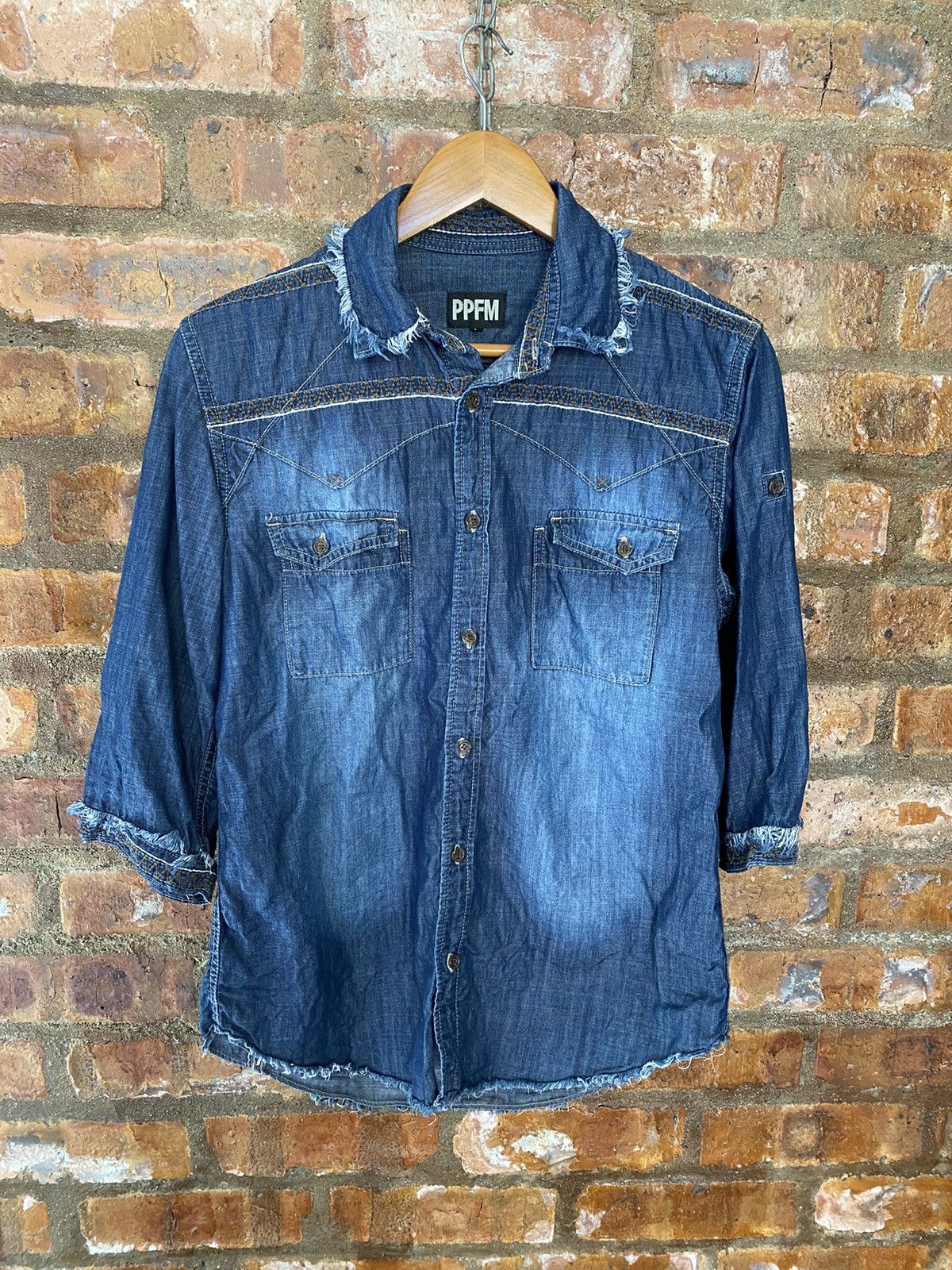 PPFM PPFM western hem fringe light denim 3/4 sleeve Size US M / EU 48-50 / 2 - 2 Thumbnail