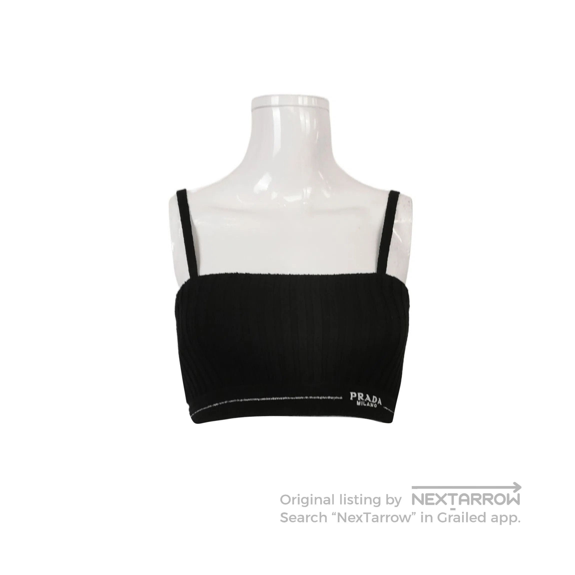 Prada Prada Logo Black Ribbed Crop Top . Size S / US 4 / IT 40 - 1 Thumbnail