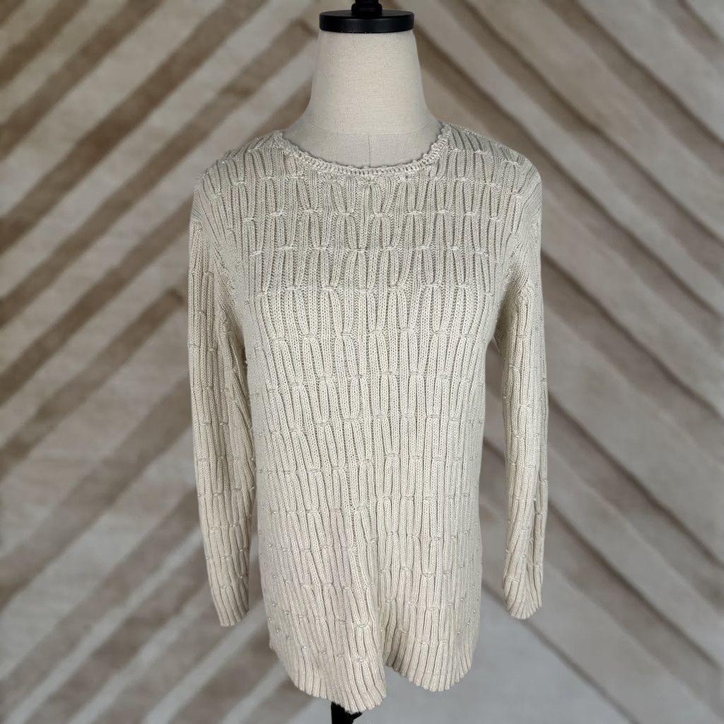 Vintage VINTAGE Capacity Ivory Cotton Beaded Pullover Sweater Womens Small 90s Bohemian Retro Knit - Womens Size S / US 4 / IT 40 - 1 Thumbnail