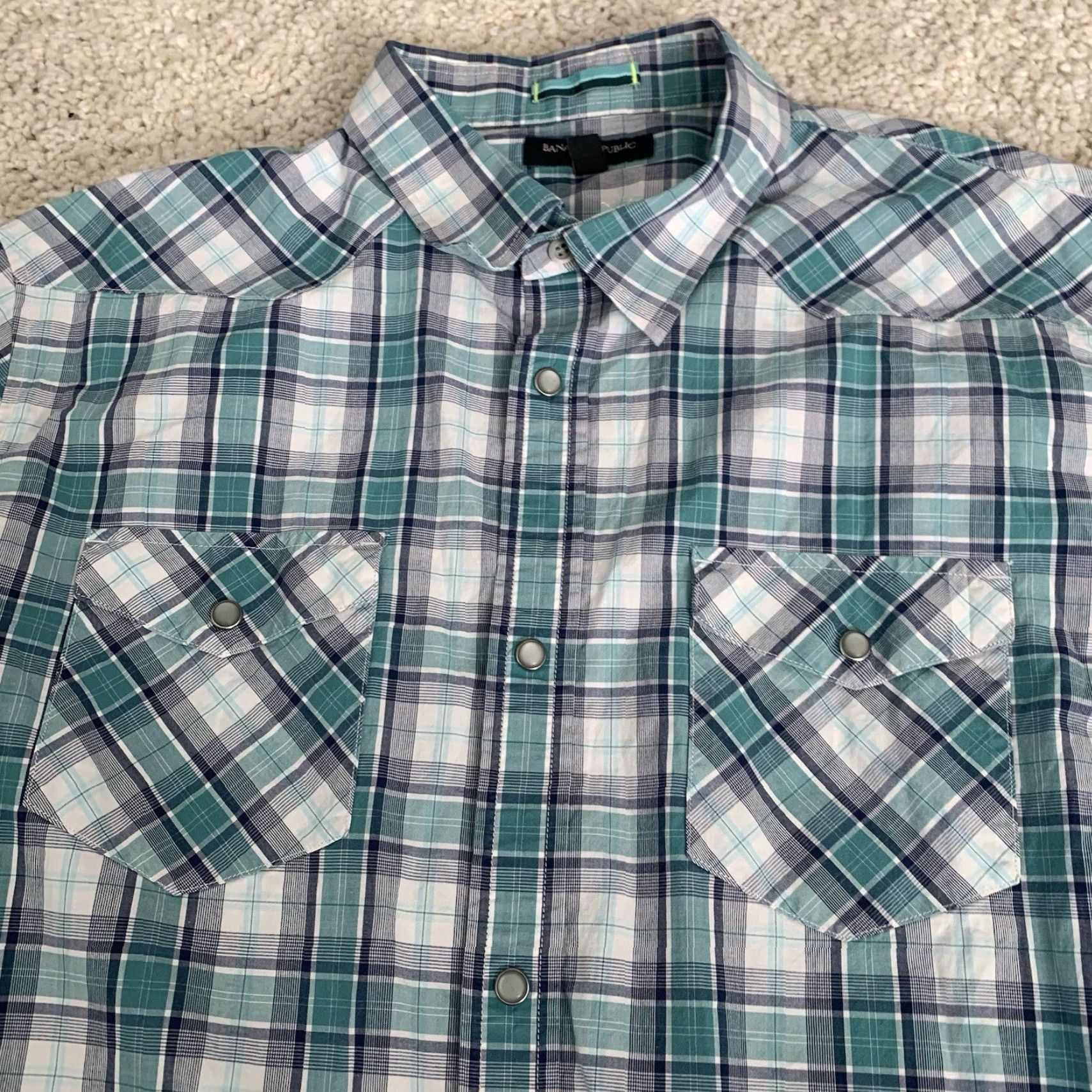 Banana Republic Banana Republic Shirt Mens 2XLT Tall Pearl Snap Green Plaid Western Yoke Size US XXL / EU 58 / 5 - 6 Thumbnail