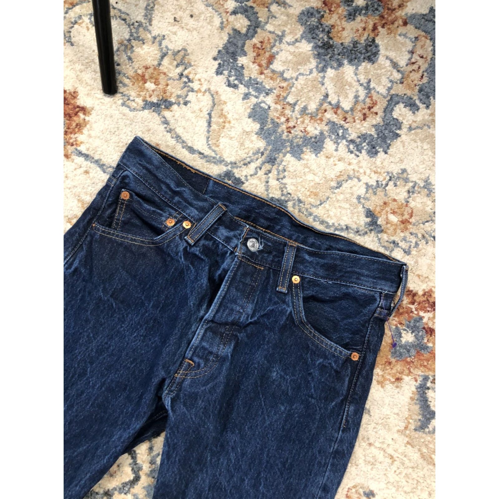 Levi's Levi's 501 Jeans Mens 30x30 Blue Dark Wash Straight Leg Button Fly Denim Pants Size US 30 / EU 46 - 5 Thumbnail