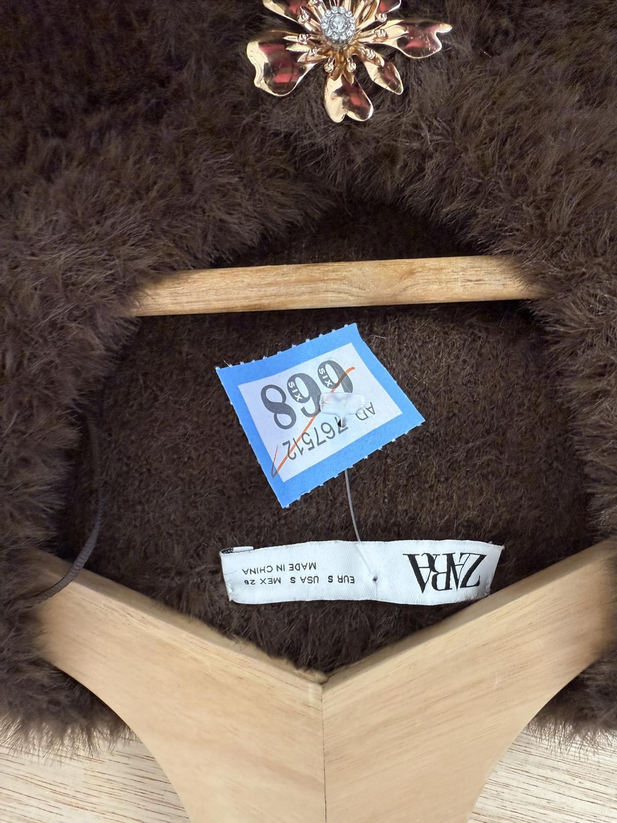Zara Zara Brown Fuzzy Cardigan with Floral Buttons Size S / US 4 / IT 40 - 2 Thumbnail