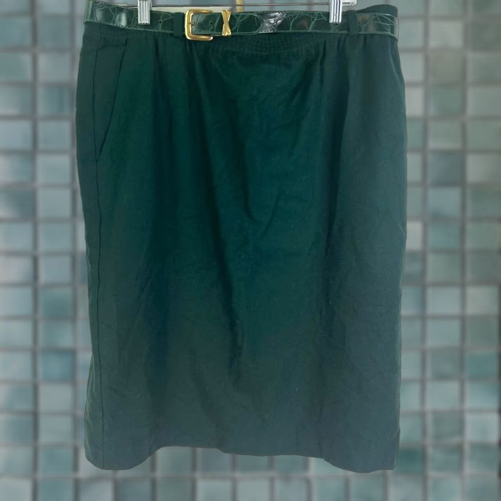 Vintage Koret Skirt Womens 18 Green Wool Vintage Midi Pleated Pockets 80s 90s NWT Size 40" / US 18 - 1 Thumbnail
