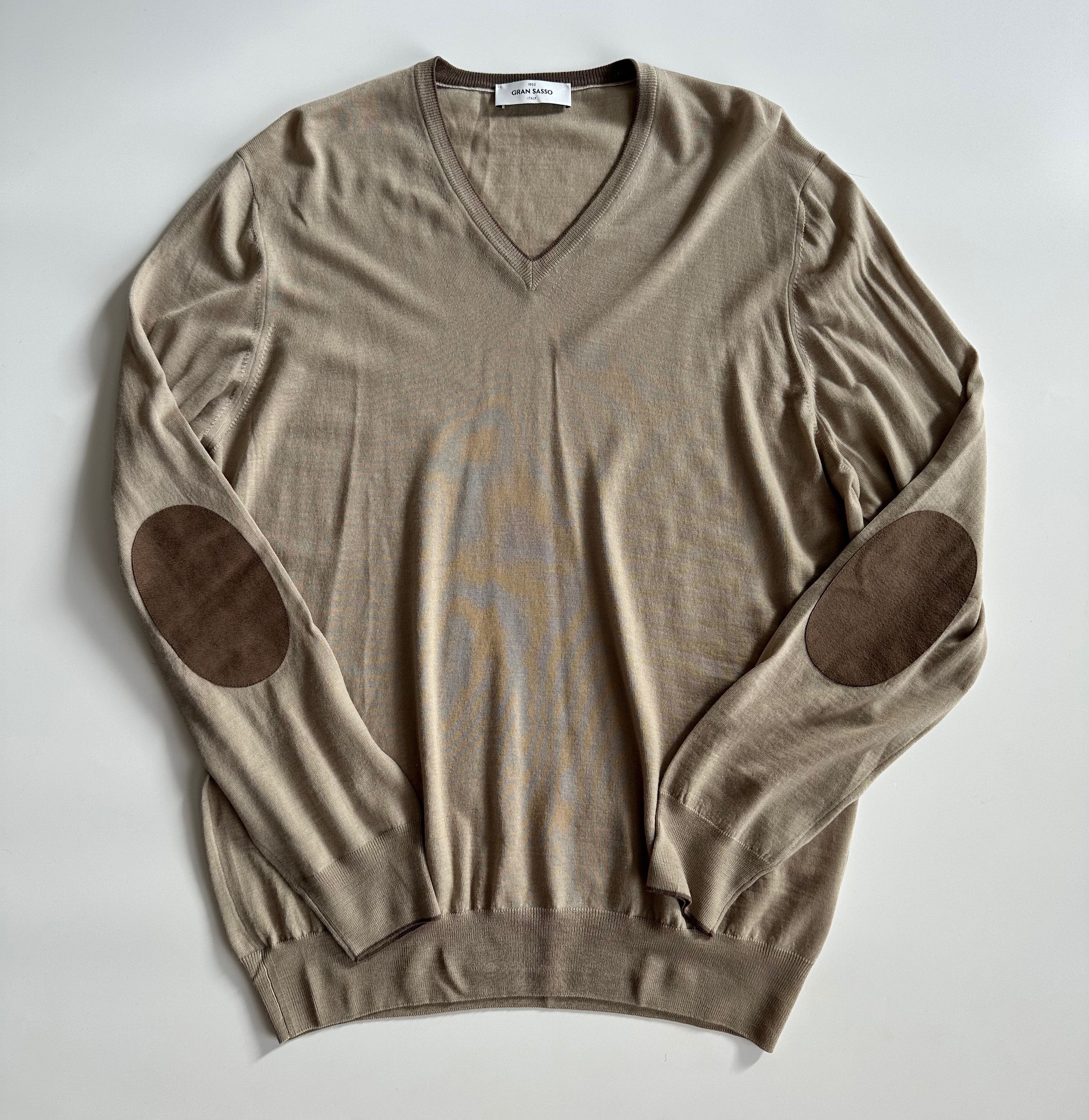 Gran Sasso Gran Sasso 100% Wool V neck beige sweater jumper Size US L / EU 52-54 / 3 - 1 Thumbnail