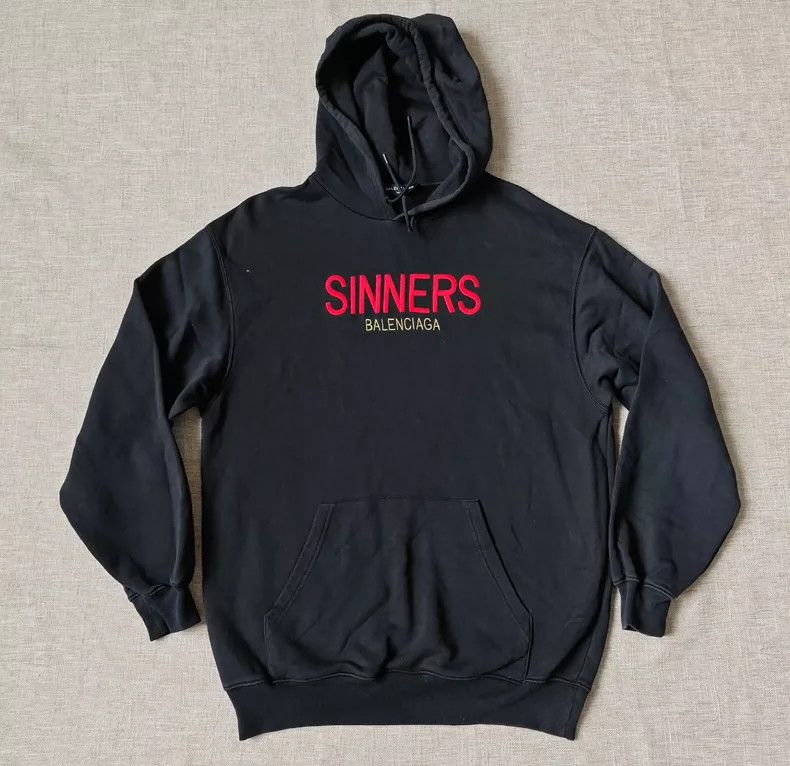 Balenciaga Sinners Black Hoodie with Red Logo- DMC