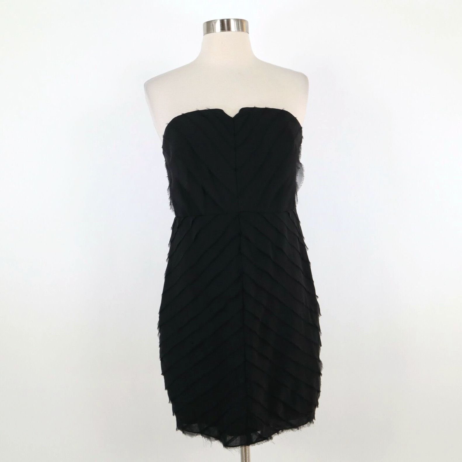 image of Adam Lippes Silk Mini Dress Womens 4 New Black Strapless Ruffles Cocktail $465 in White (Size Small