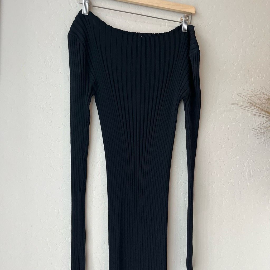Toteme Toteme Orville Black Long Sleeve Ribbed Knit Boat Neck Midi Size M / US 6-8 / IT 42-44 - 3 Thumbnail