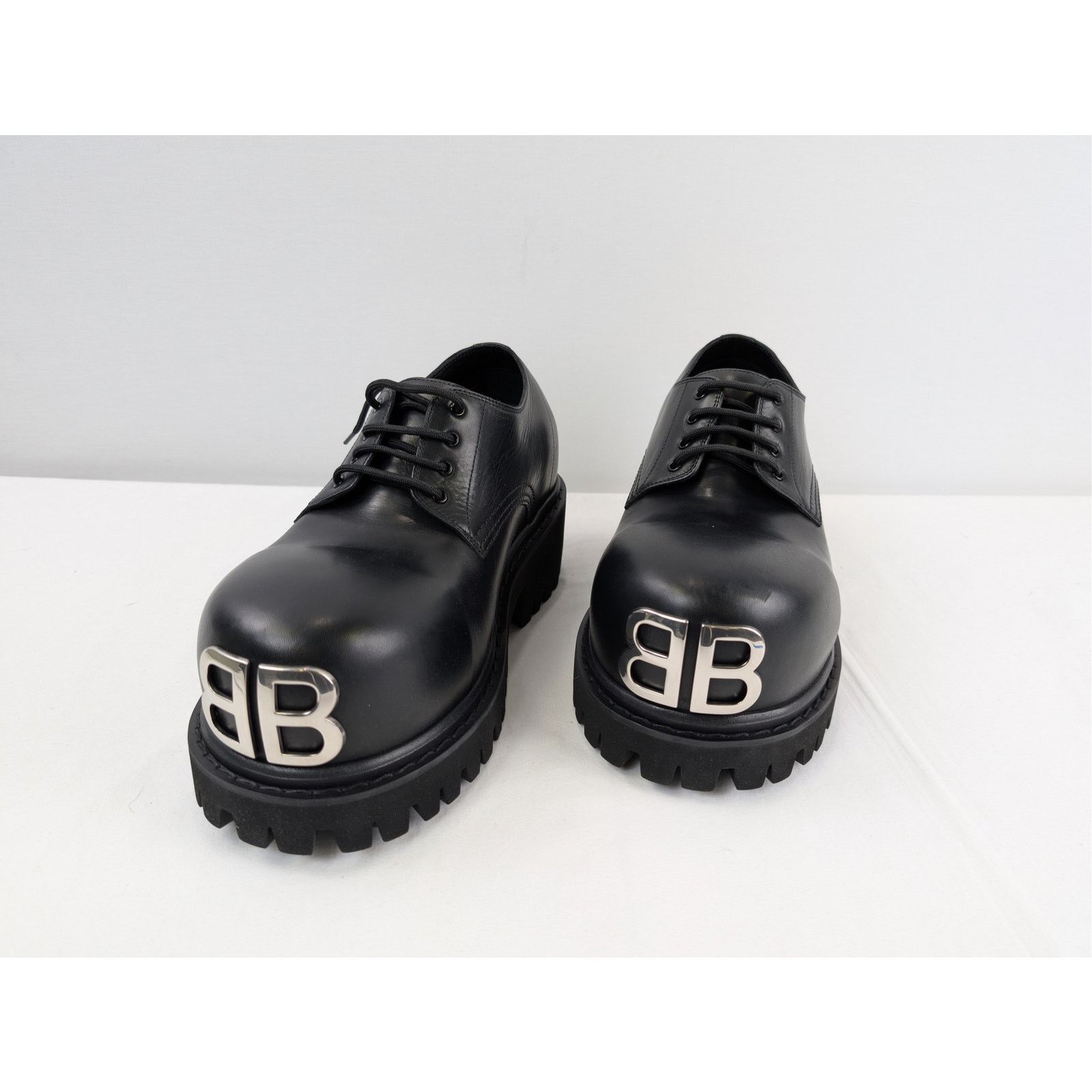 Balenciaga o1rshd1 Soft Calfskin Stomper Derbie BB Boots in Black Size US 8 / EU 41 - 8 Thumbnail