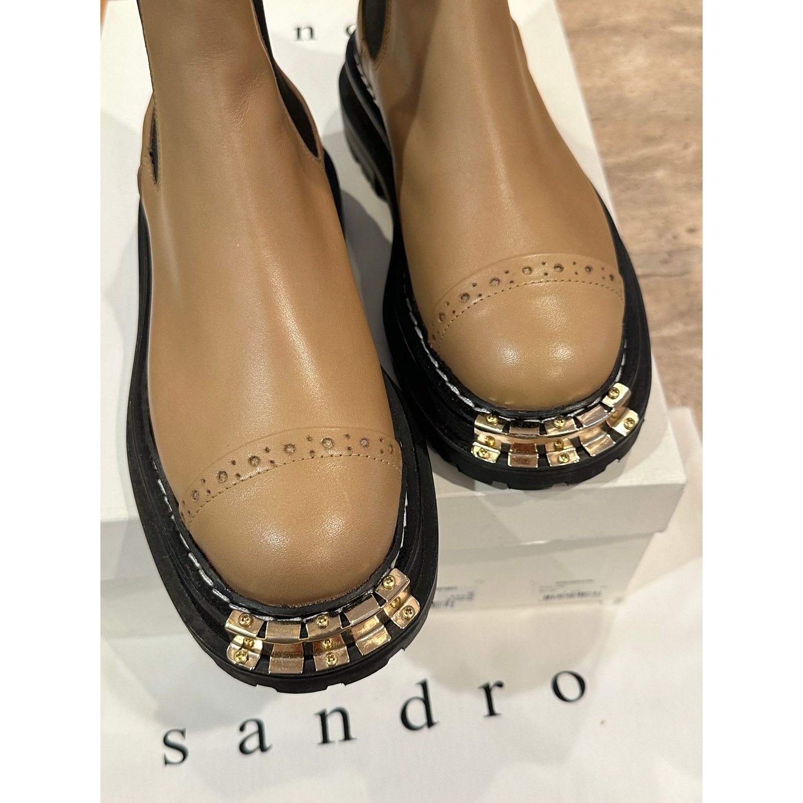 Sandro NEW Sandro Liam Beige Embellished Leather Chelsea Boots 36 Size US 5.5 / IT 35.5 - 9 Thumbnail