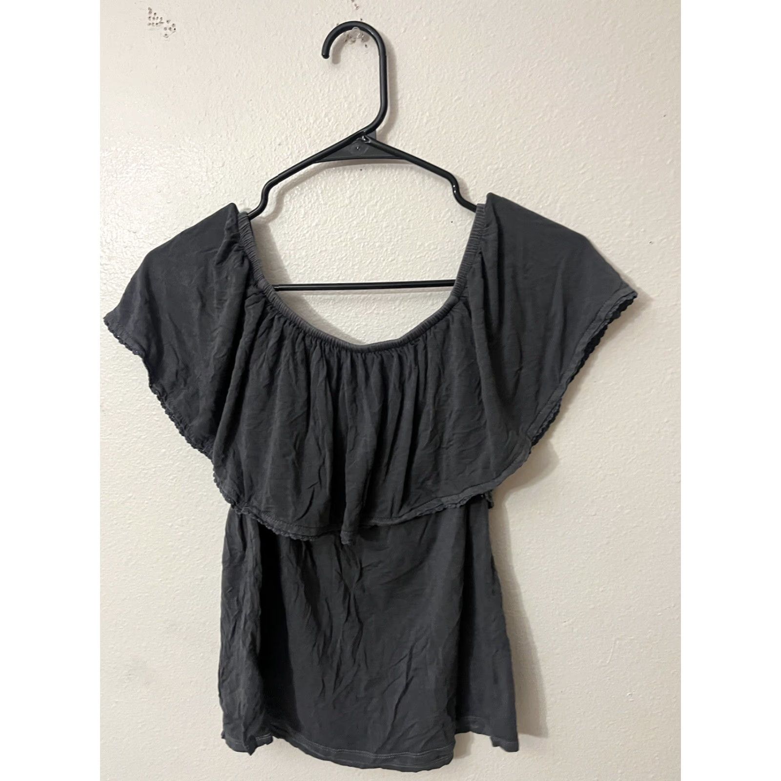 American Eagle Outfitters American Eagle Outfitters Shirt Off-Shoulder Gray XXS Women's Flounce Button Tunic Size XXS / US 00 / IT 34 - 3 Thumbnail