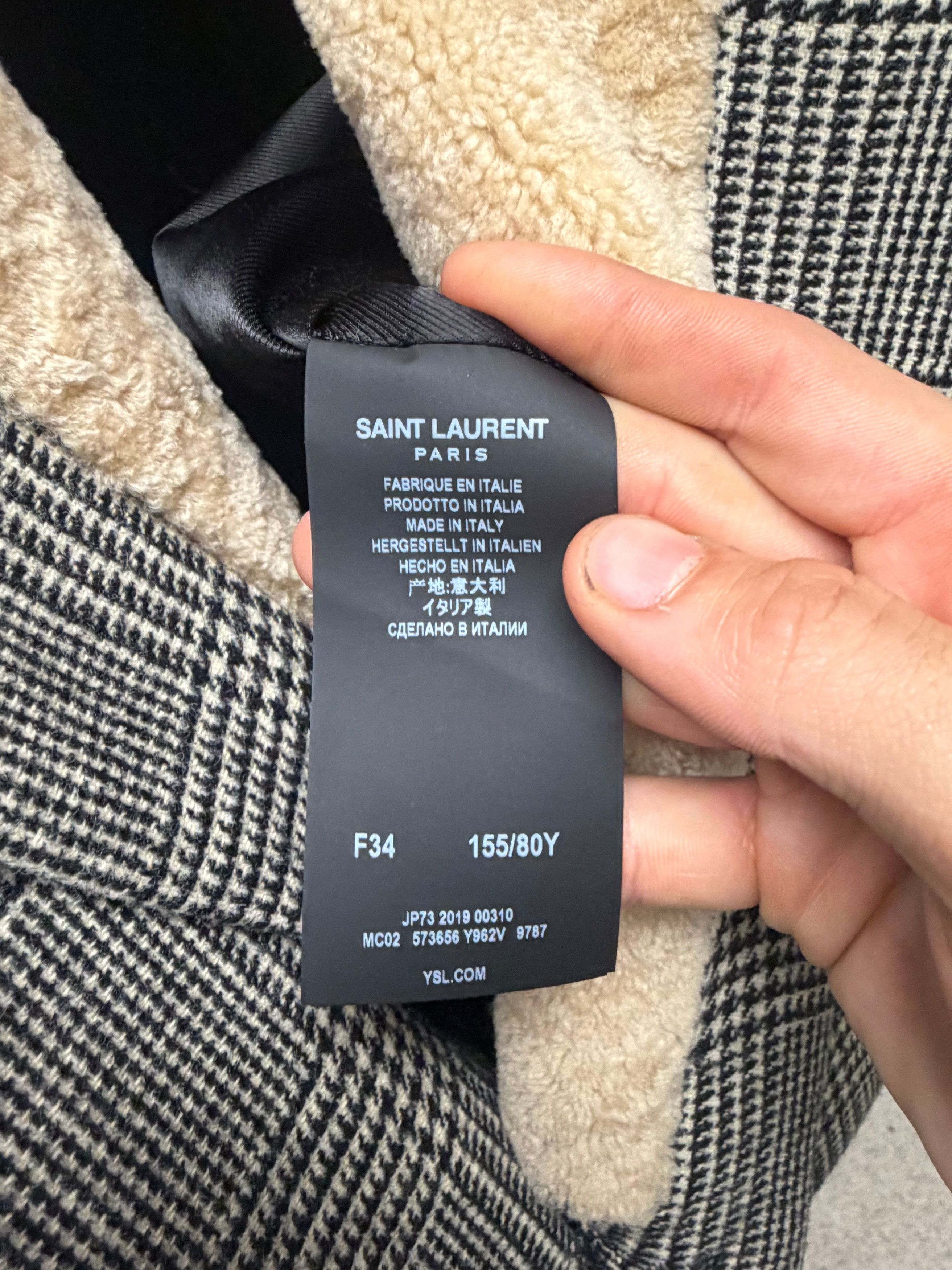 Saint Laurent Paris AW2019 Saint Laurent Houndstooth Cropped Coat with Shearling Trim Collar Size US M / EU 48-50 / 2 - 6 Thumbnail