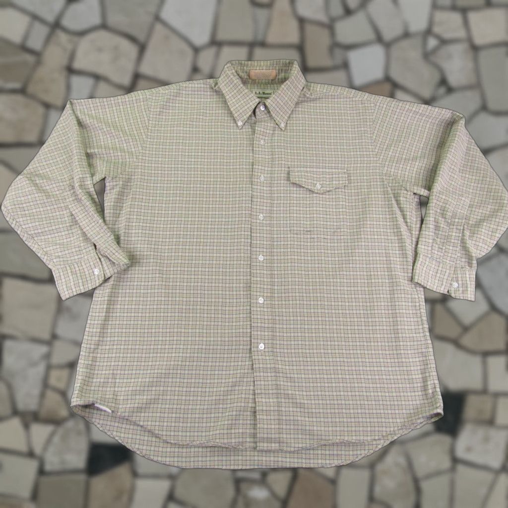 Vintage VINTAGE L.L. Bean Shirt Mens XL Beige Blue Plaid Button-Up Outdoors 17.5 - 34 Sleeve Long Collared Casual 汎 Size US XL / EU 56 / 4 - 1 Thumbnail