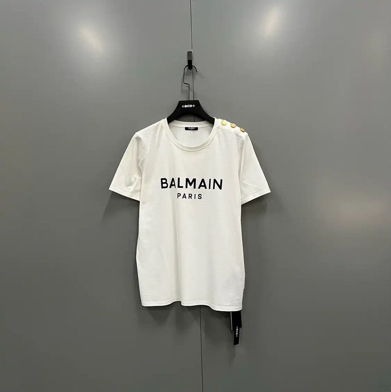 Balmain Balmain Logo White Cotton Short-Sleeve T-Shirt 0089 Size US XL / EU 56 / 4 - 1 Thumbnail