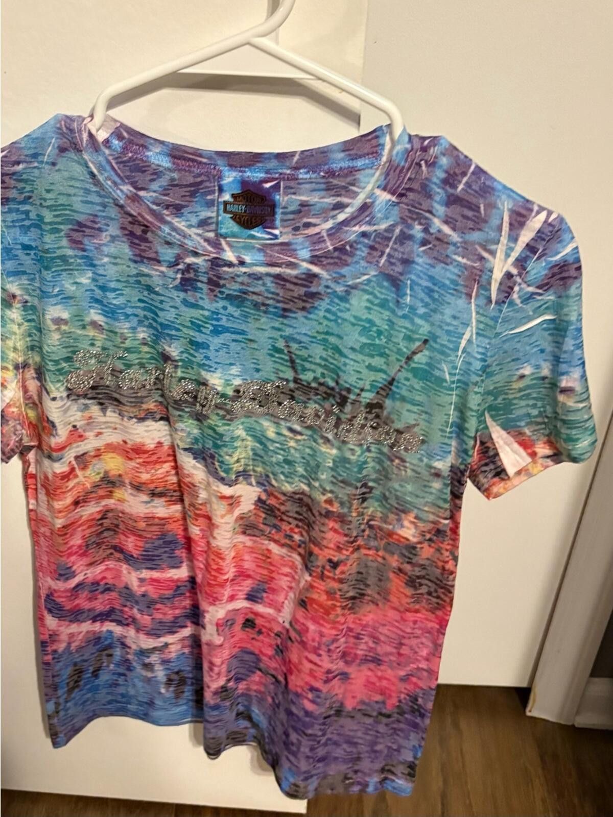 Harley Davidson Harley-Davidson MultiWave Tie-Dye Tee with Rhinestone Script Size L / US 10 / IT 46 - 1 Thumbnail