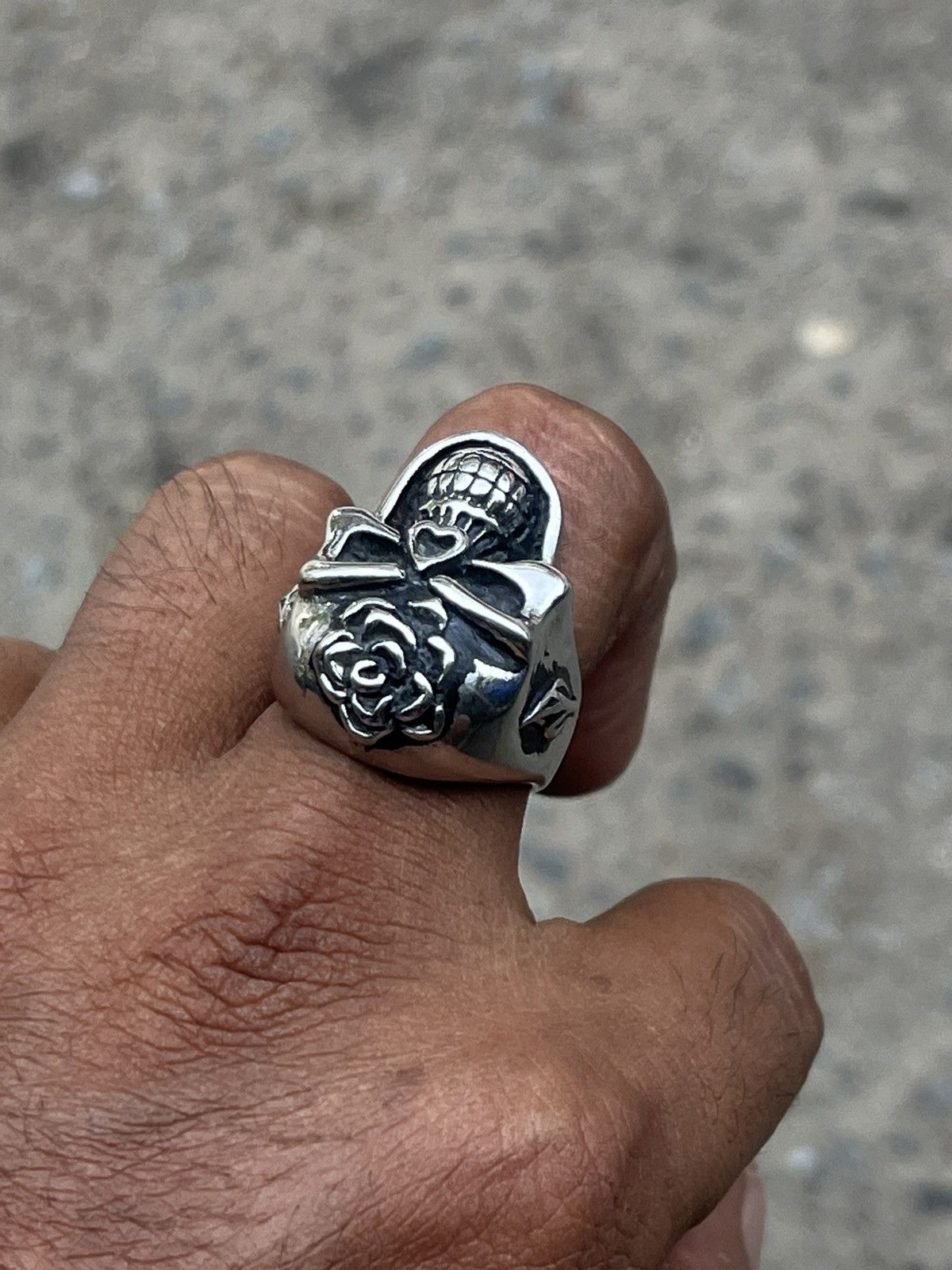 If Six Was Nine Hardcore Punk Skull Rose Ring Chrome Style Size ONE SIZE - 16 Thumbnail