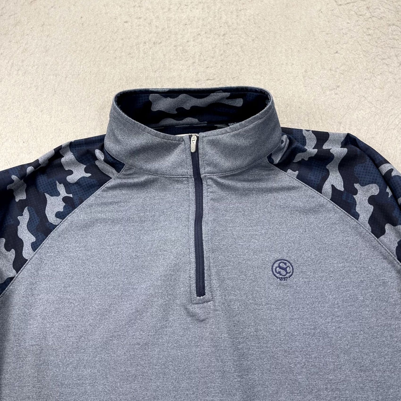 Peter Millar Peter Millar Jacket Mens L Blue Perth Pullover Golf 1/4 Zip Camouflage Skokie CC Shirt Mens L Blue Camouflage Golf Jacket Size US L / EU 52-54 / 3 - 2 Thumbnail