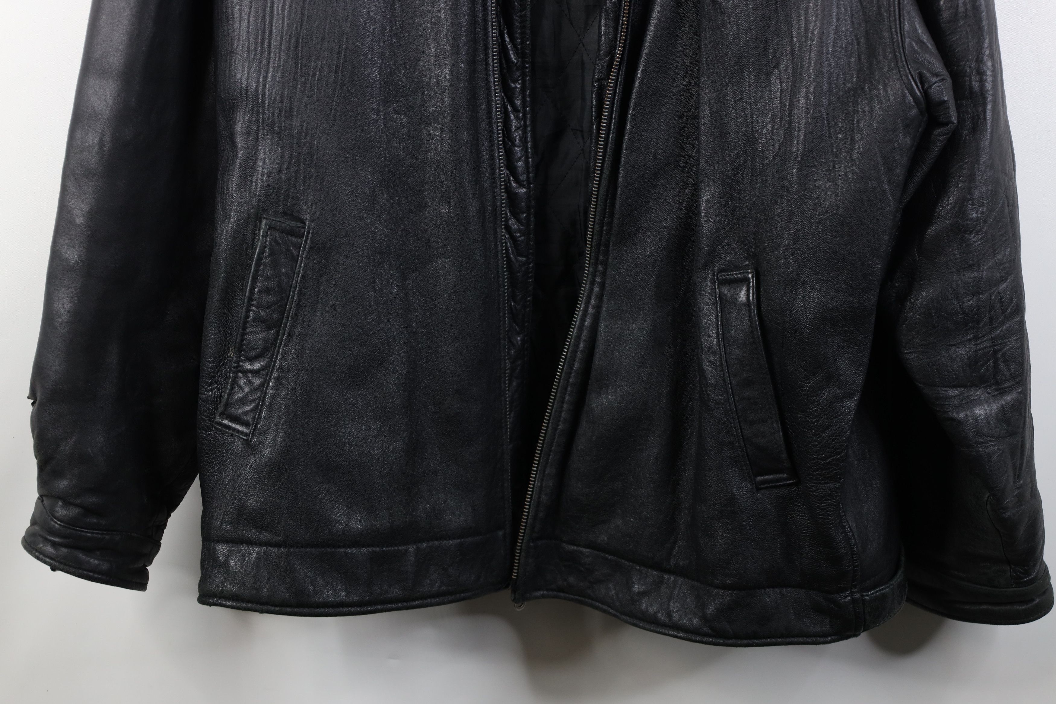 Vintage AS IS Vintage 90s Streetwear Quilted Leather Jacket Black Size US XXL / EU 58 / 5 - 3 Thumbnail