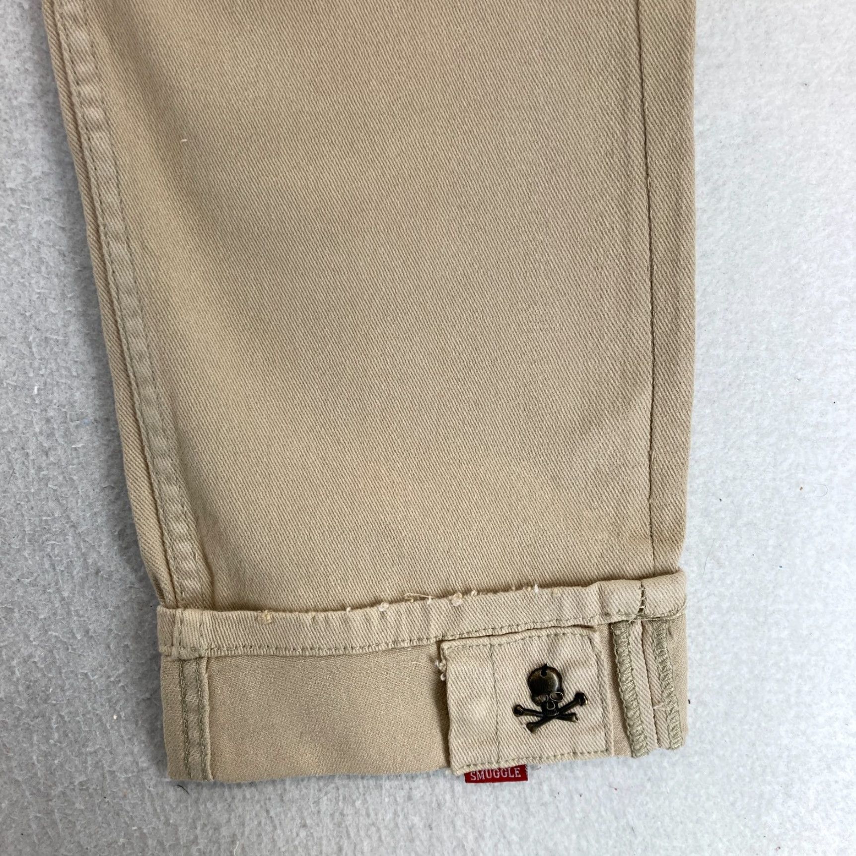 Denime Smugglers Moon Jeans Mens 40x33 Khaki Beige Denim Button Fly Roll Up Distressed Size US 40 / EU 56 - 4 Thumbnail