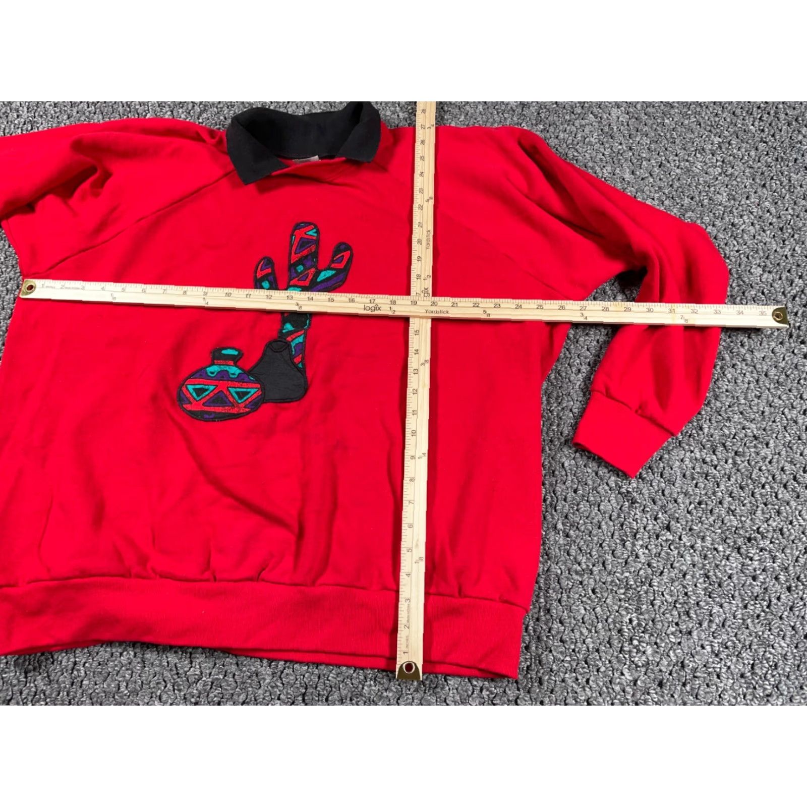 Vintage VTG Southwestern Cactus Motif Collared Sweatshirt 3XL Adult Red 50-50 USA Made Size US XXL / EU 58 / 5 - 4 Thumbnail
