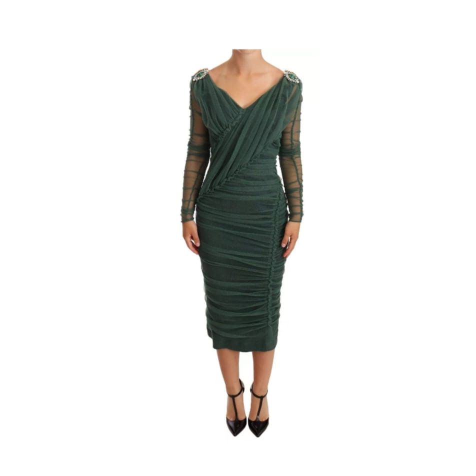 Dolce & Gabbana o1y0825 V-Neck Midi Dress in Dark Green Size XS / US 0-2 / IT 36-38 - 1 Thumbnail