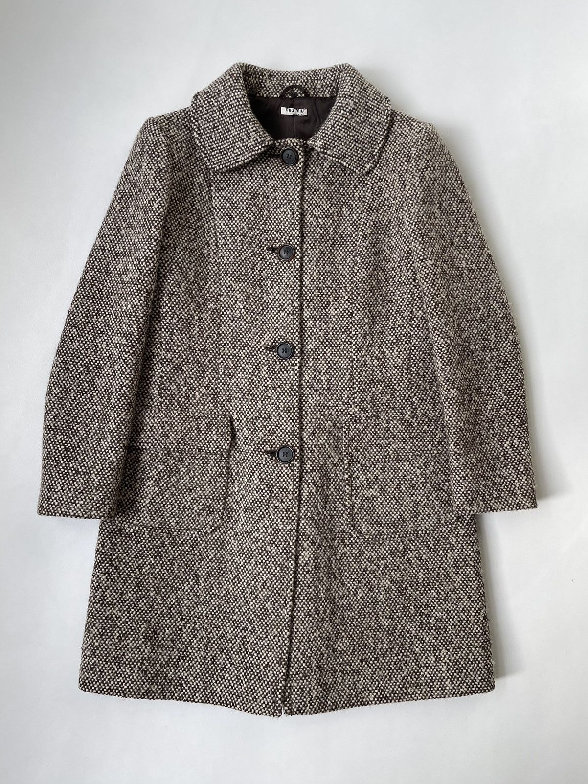 Miu Miu Early 2000s Shearling Collar Boucle Overcoat Size S / US 4 / IT 40 - 8 Thumbnail