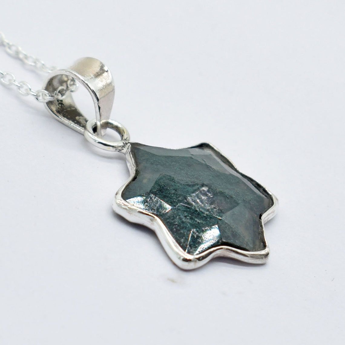 Handmade Star Moss Agate 925 Sterling Silver Necklace - 18 Inch Size ONE SIZE - 4 Thumbnail