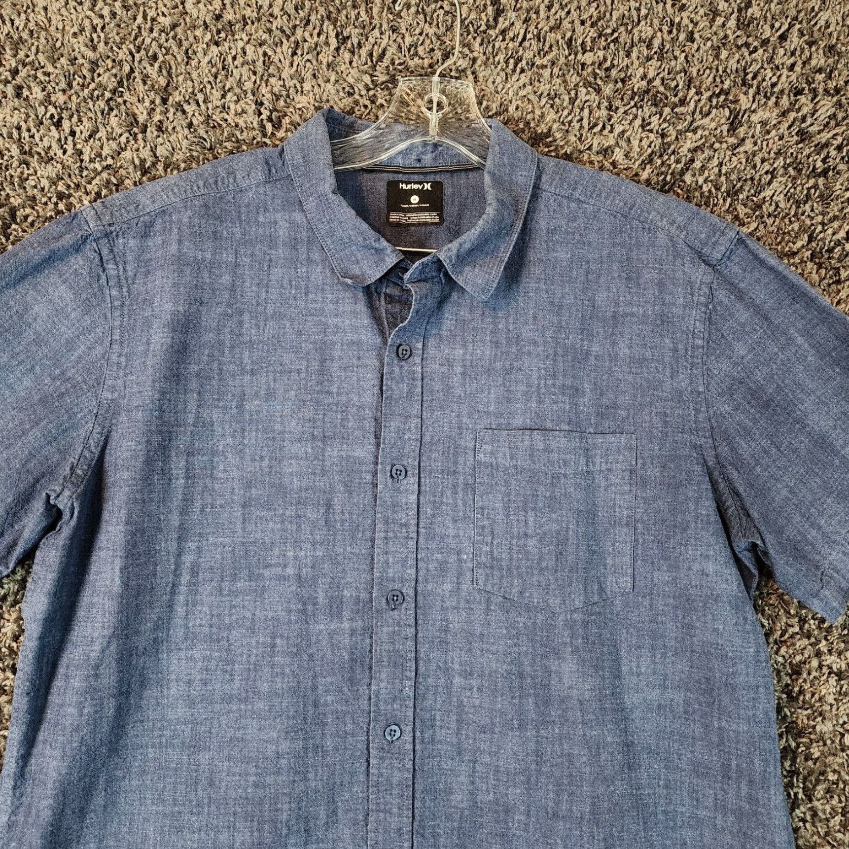 Hurley Hurley Men Short Sleeve Button-Up Shirt XL Blue Casual Summer Size US 36 / EU 52 - 4 Thumbnail