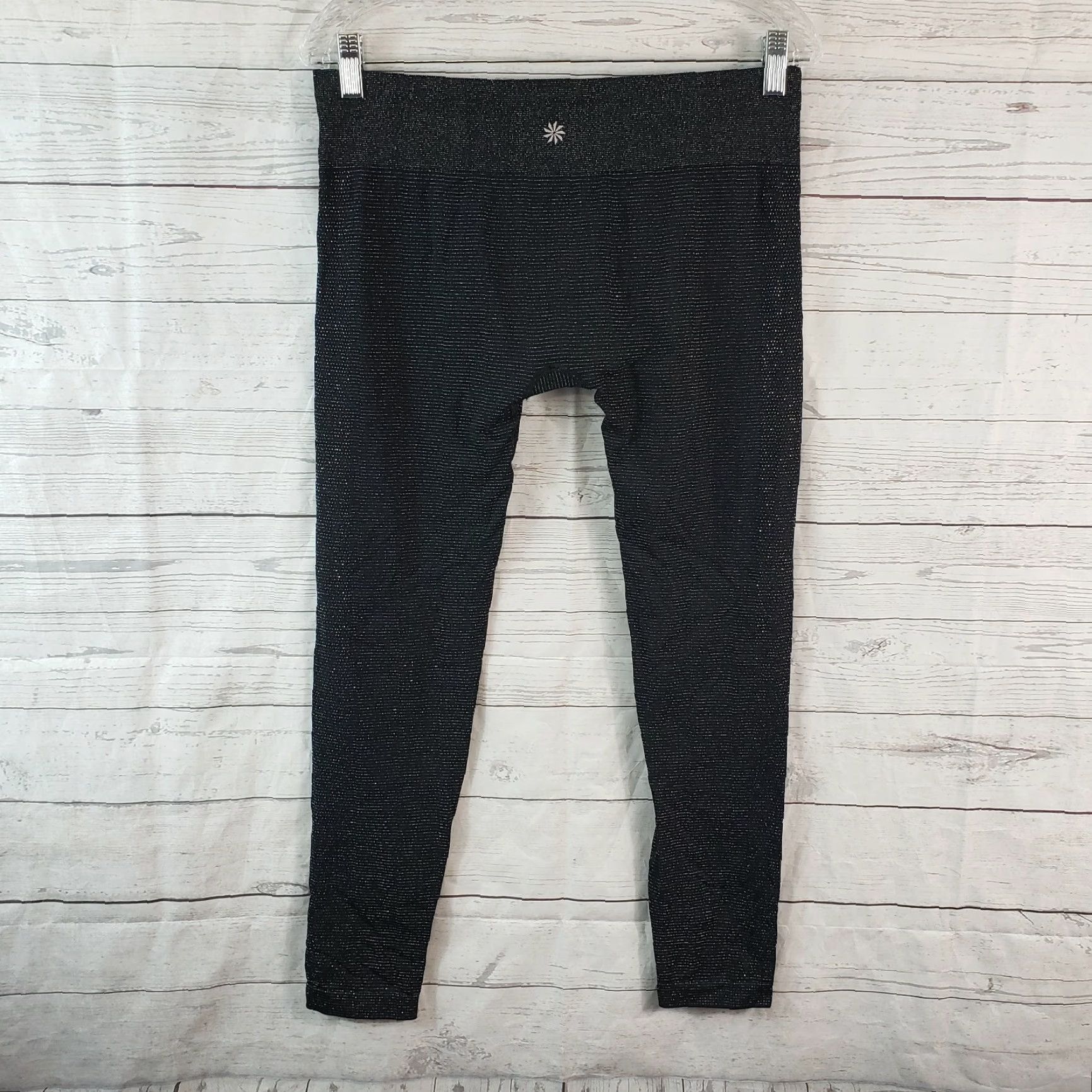 Athleta Athleta Leggings Sz Medium Black Silver Striped Mid Rise Womens Pants INSEAM 25 in Size 32" / US 10 / IT 46 - 3 Thumbnail