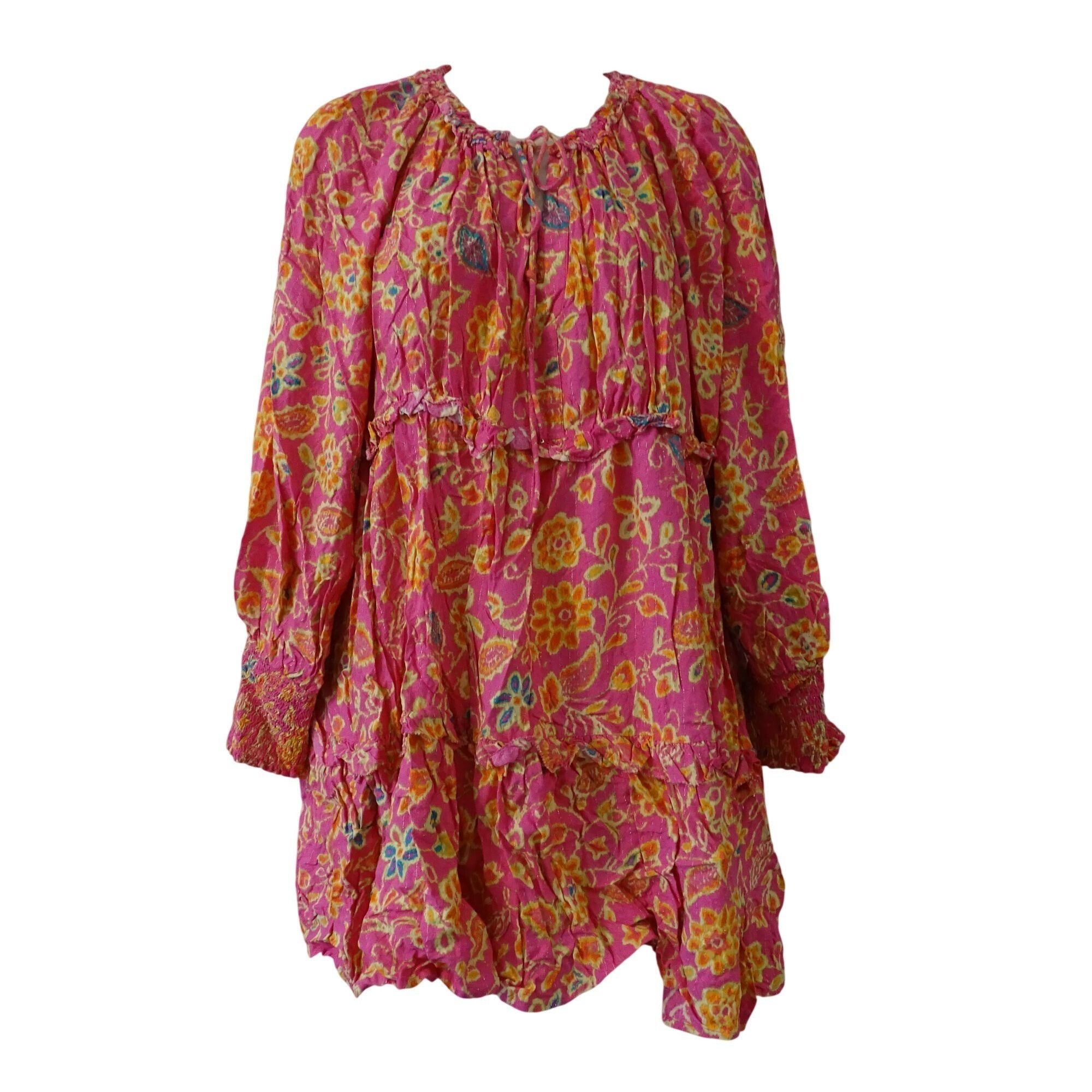Other Pink Floral Tiered Babydoll Peasant Mini Dress Size M Size M / US 6-8 / IT 42-44 - 2 Thumbnail