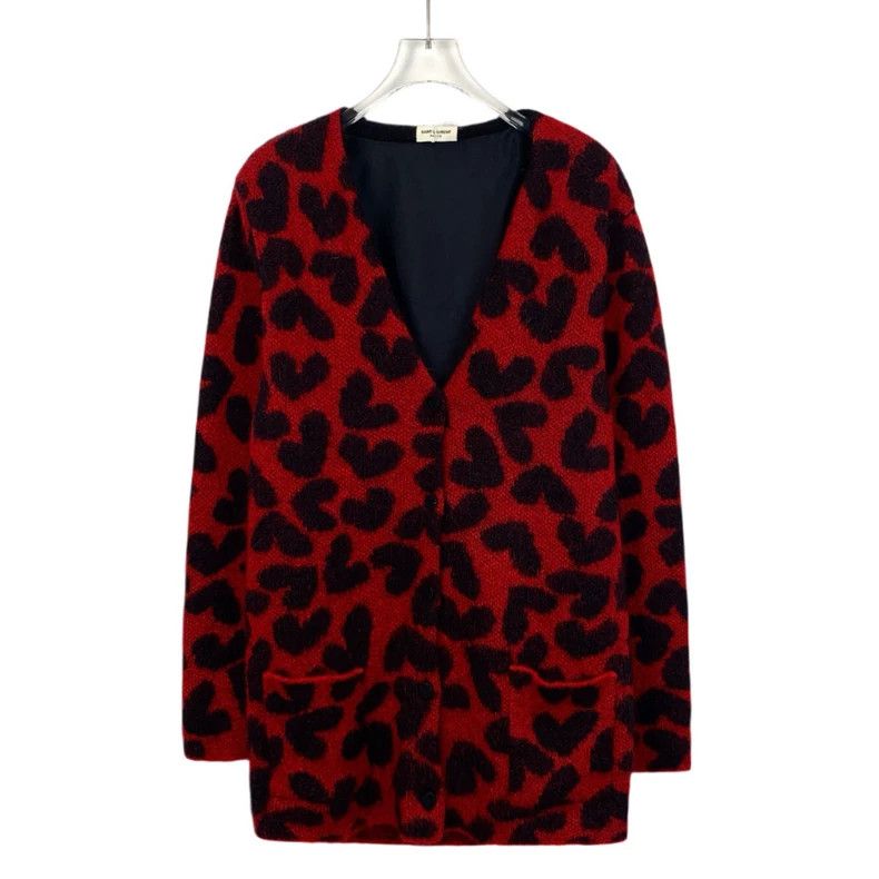 Saint Laurent Paris Saint Laurent Red Love V-Neck Knit Cardigan Jacket 2504-Nex Size US XS / EU 42 / 0 - 1 Thumbnail