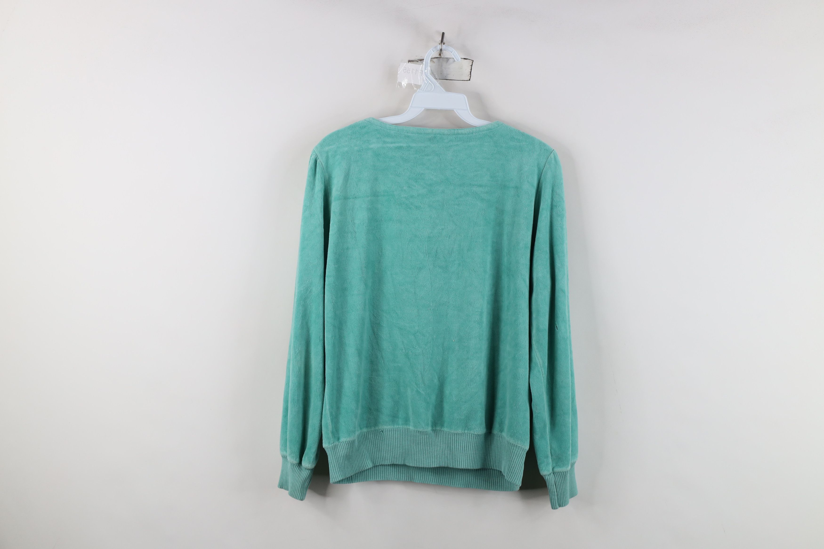 Vintage Vintage 70s Streetwear Blank Velour Sweater Teal USA Size L / US 10 / IT 46 - 12 Thumbnail
